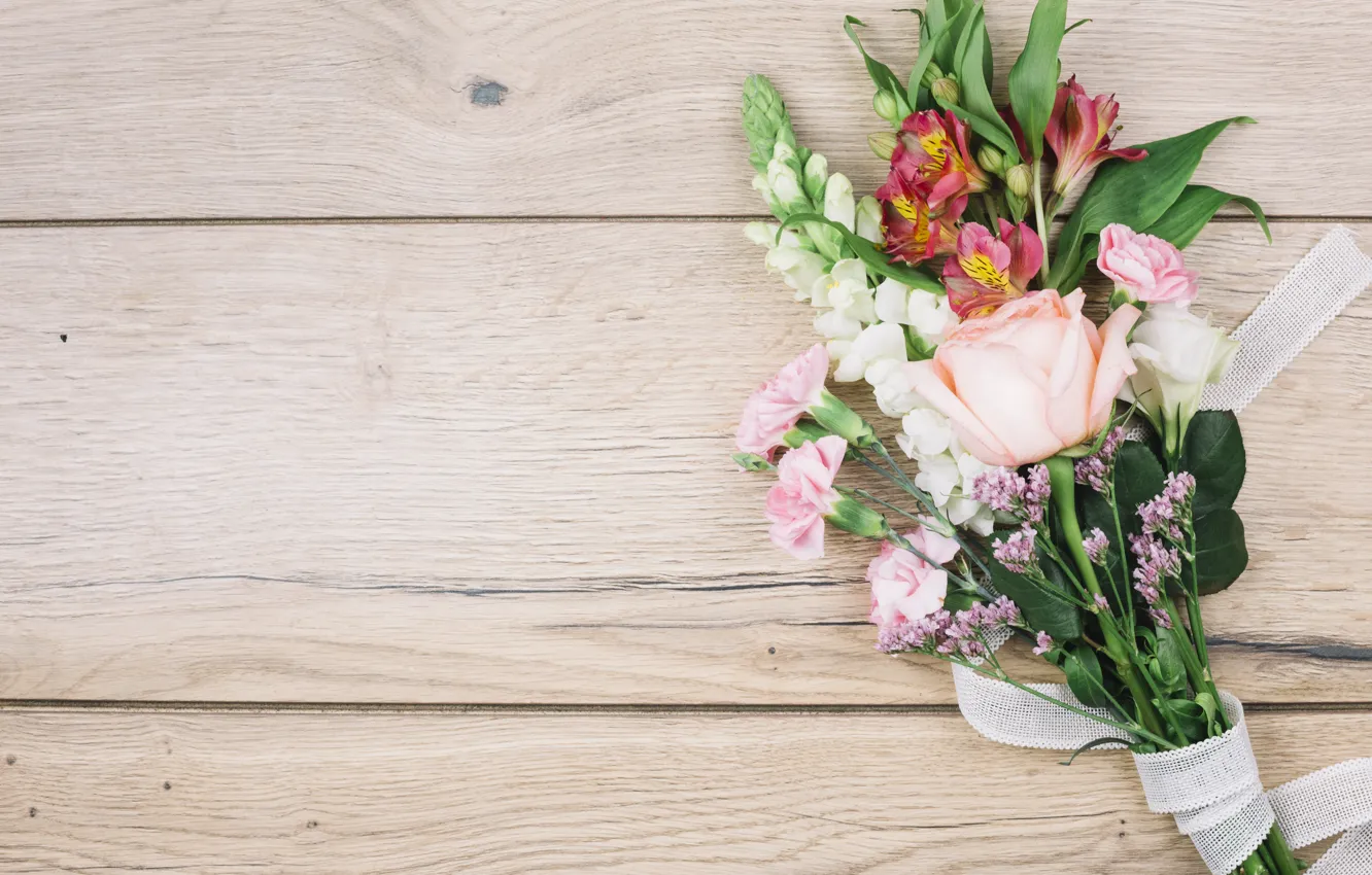 Photo wallpaper bouquet, tape, flower, wood, bouguet