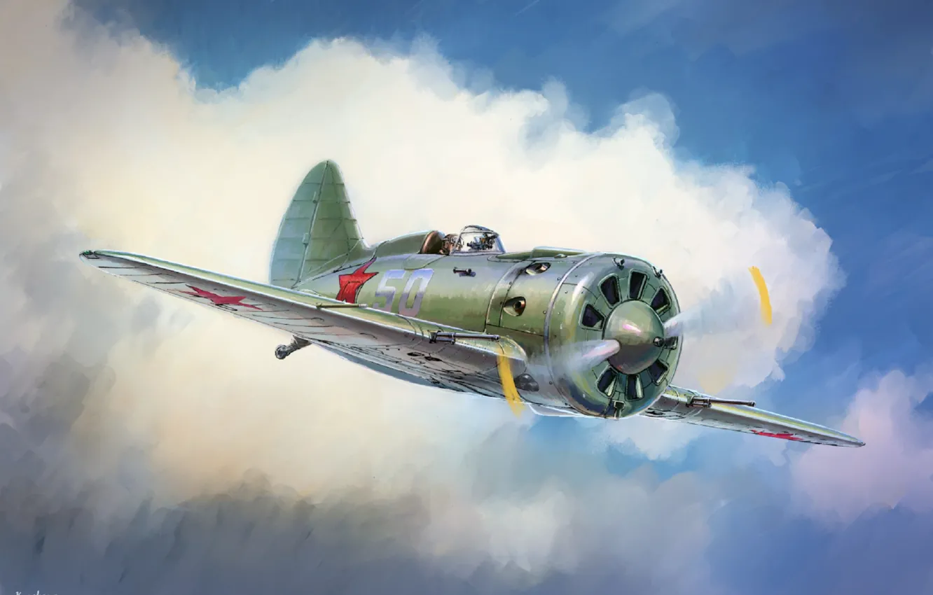 Photo wallpaper Ass, -16, artwork, fighter-monoplane, Painting, Mosca, Rata, Soviet fighter