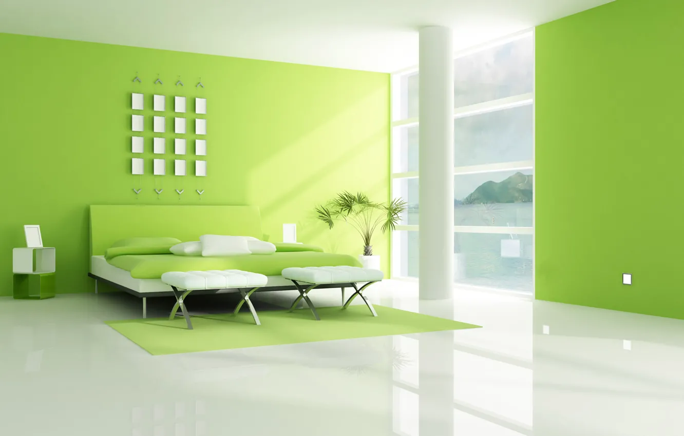 Photo wallpaper white, interior, green