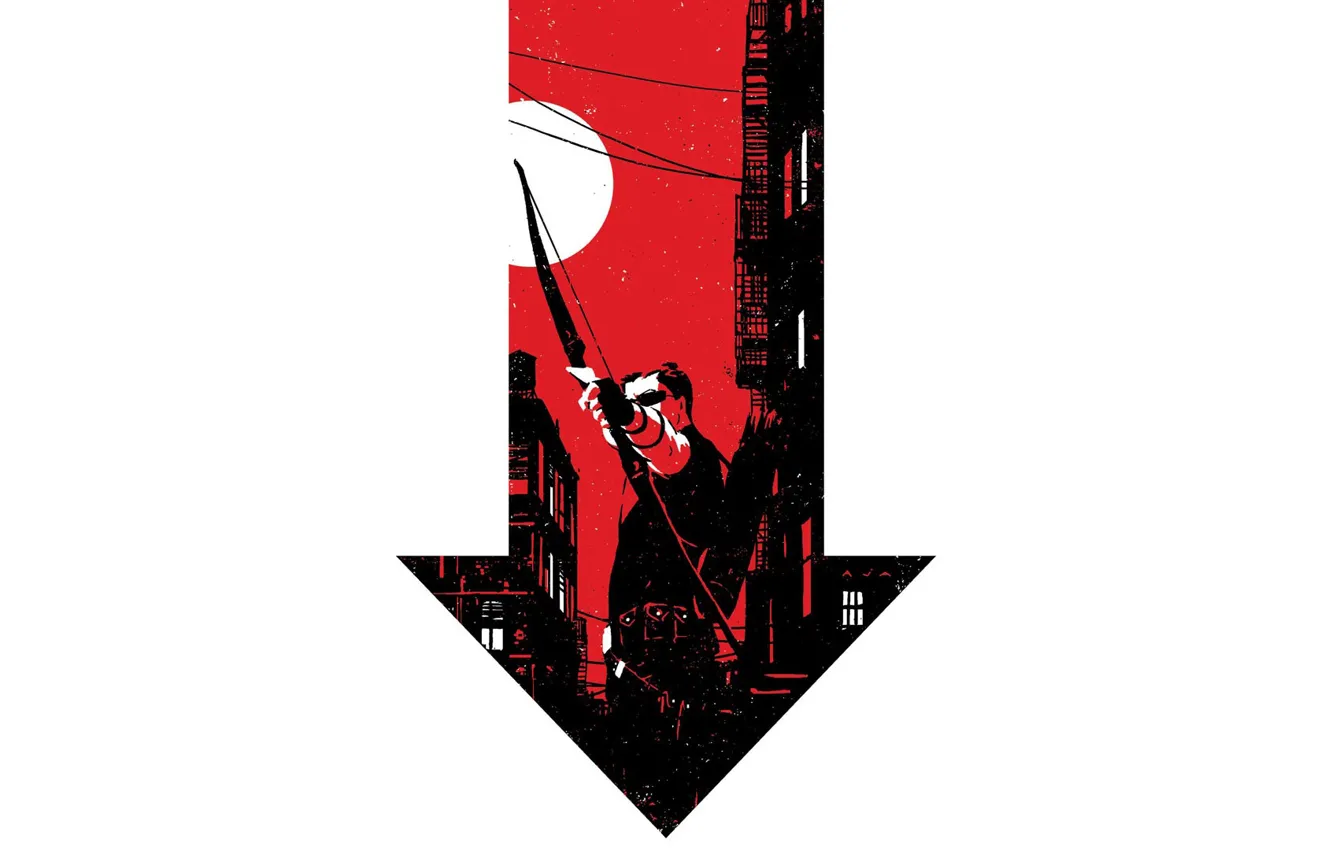 Photo wallpaper red, the city, the moon, bow, glasses, Hawkeye, Hawkeye, Clinton Francis Barton