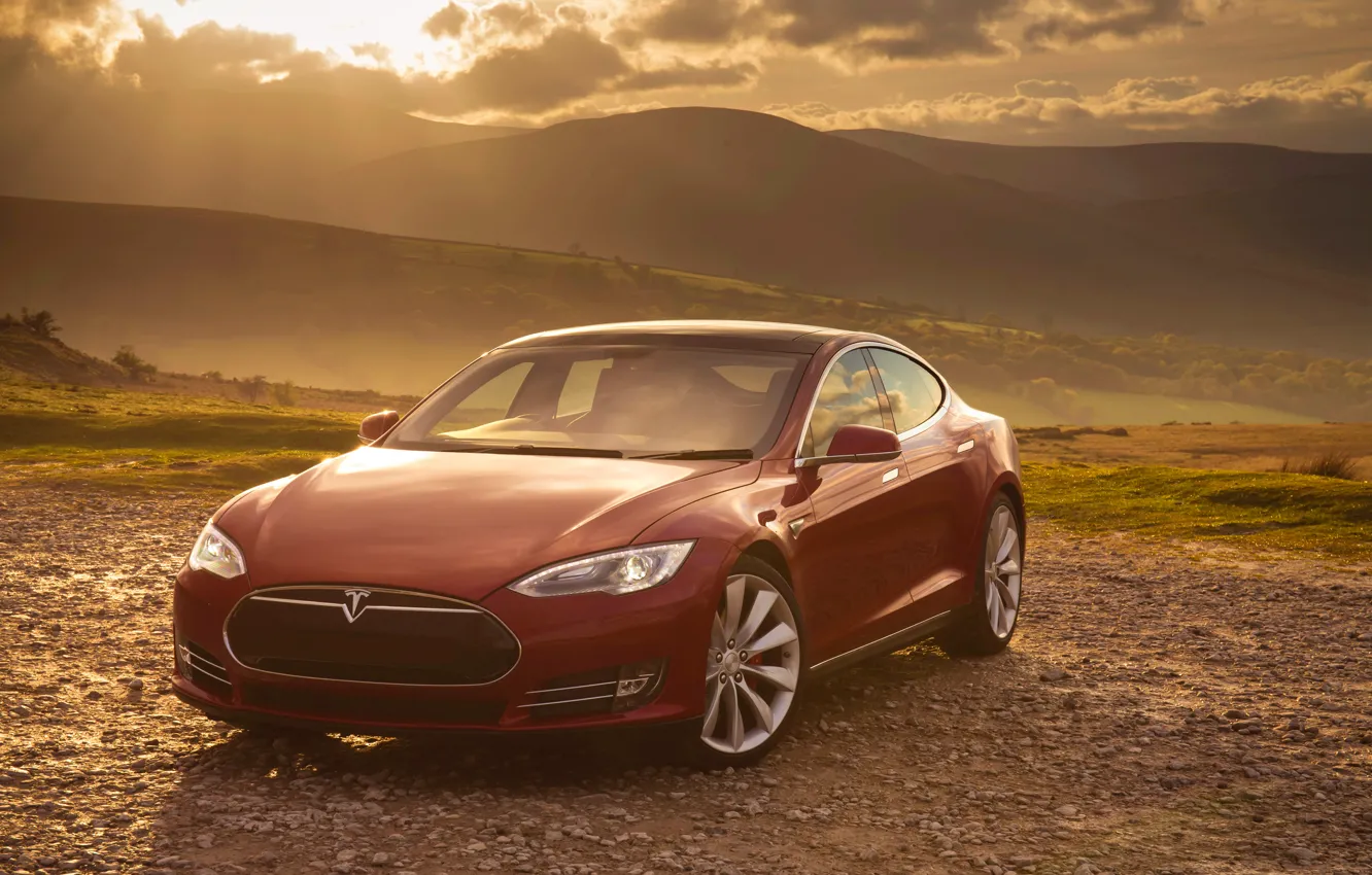 Photo wallpaper red, Tesla, Model S, P85