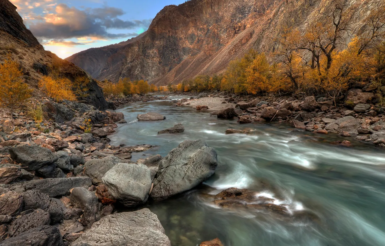 Photo wallpaper autumn, river, October, Altay