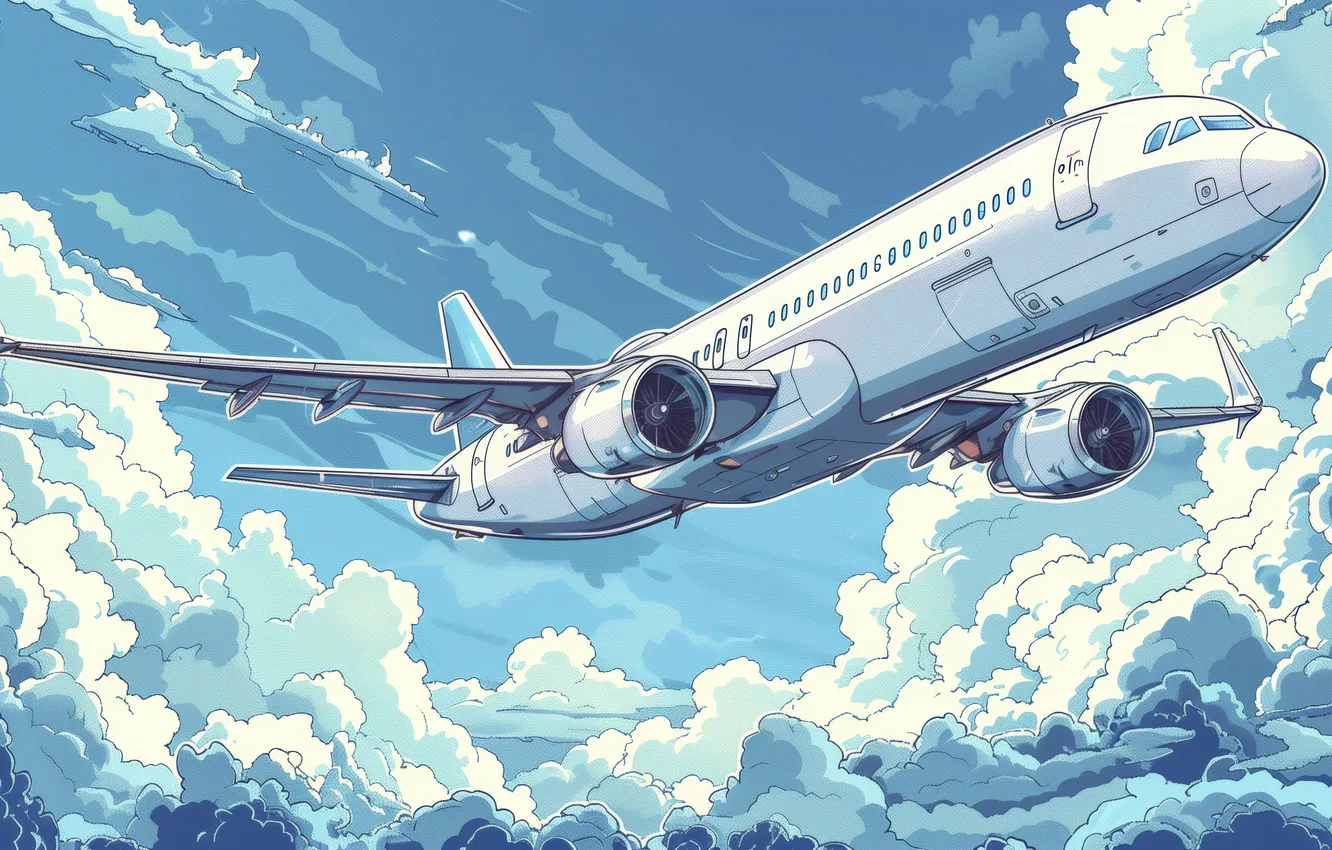 Photo wallpaper clouds, flight, art, the plane, liner