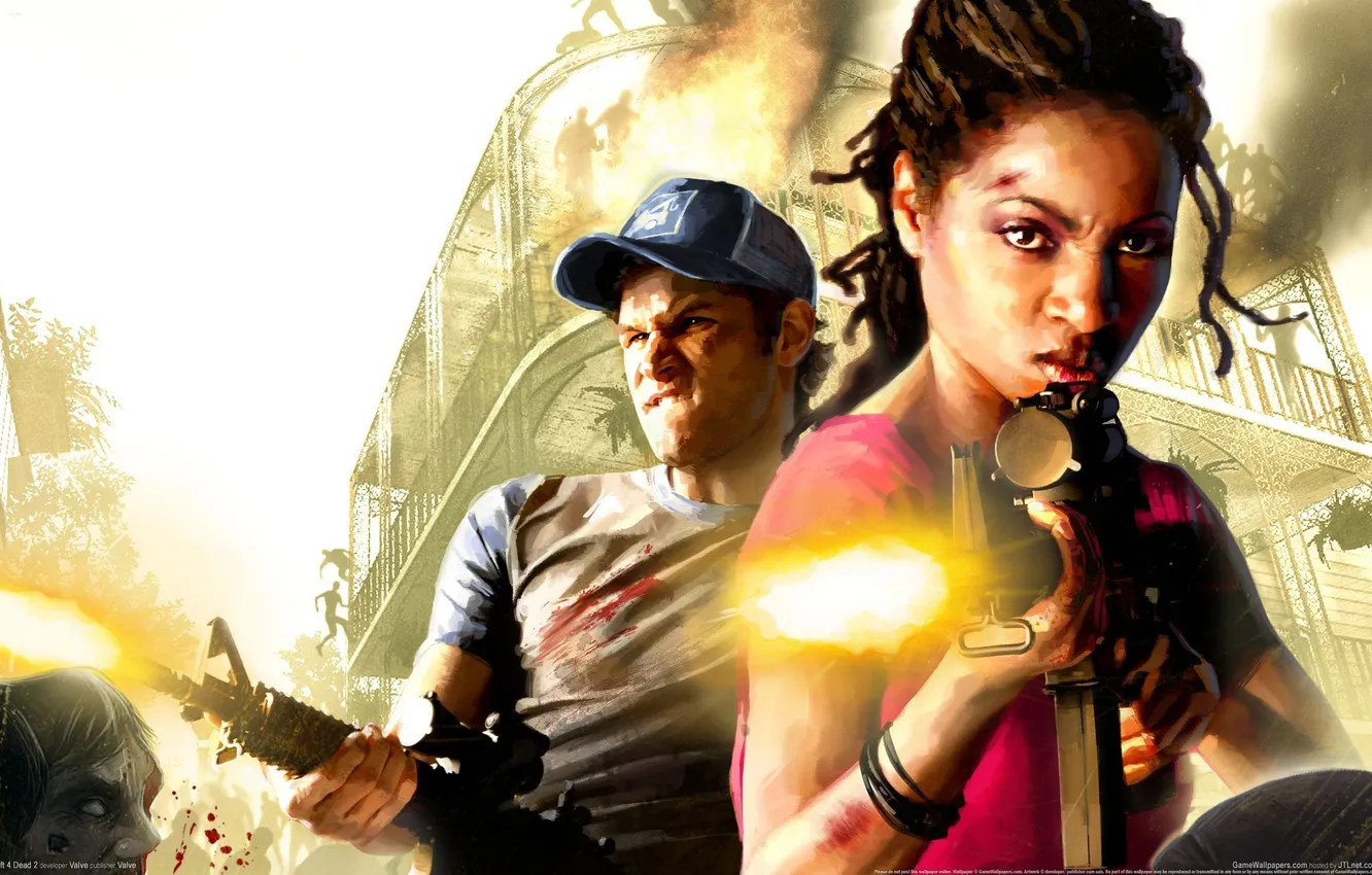 Photo wallpaper weapons, people, zombies, left 4 dead 2