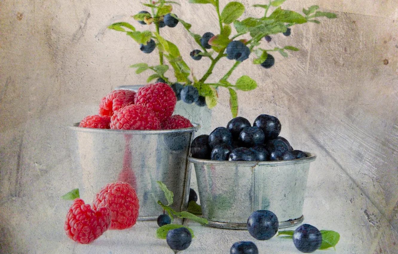 Photo wallpaper berries, raspberry, texture, blueberries
