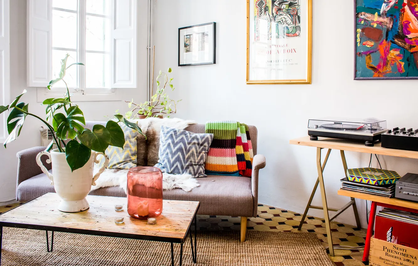 Photo wallpaper design, style, interior, picture, sofa, Spain, living room, bright room