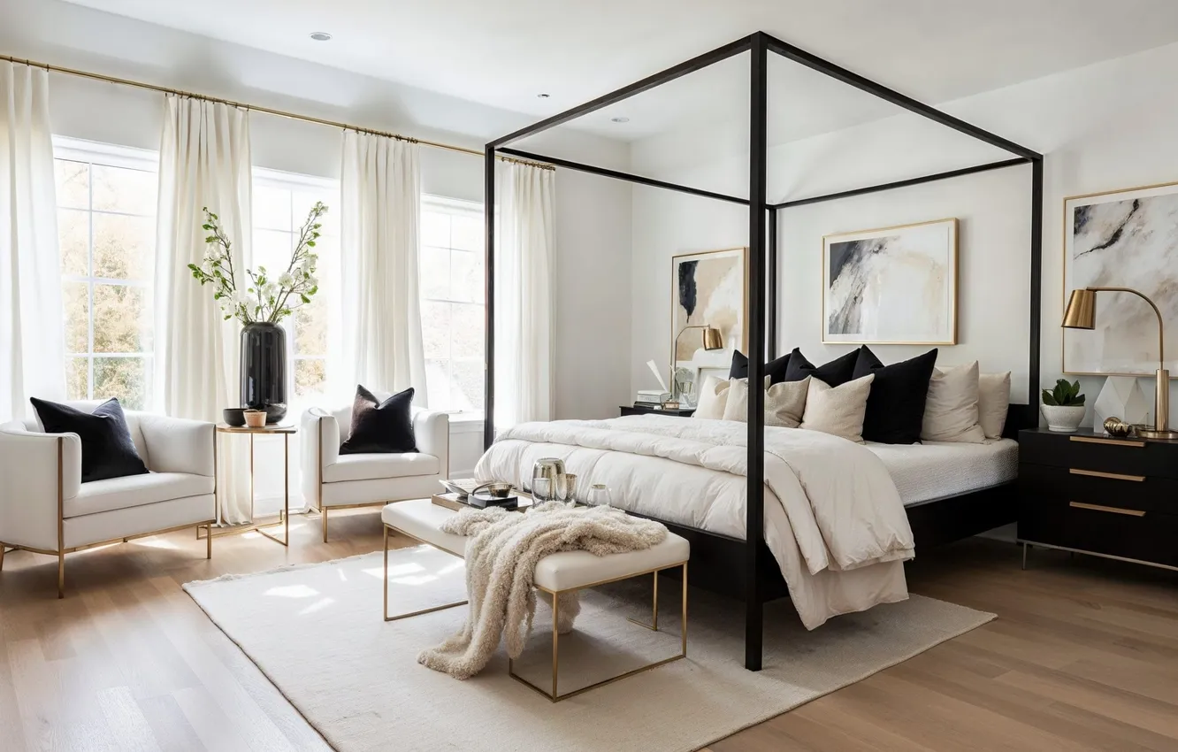 Photo wallpaper design, style, interior, bright room, My Domaine, Cozy master bedroom, sitting area ideas, cozy master …