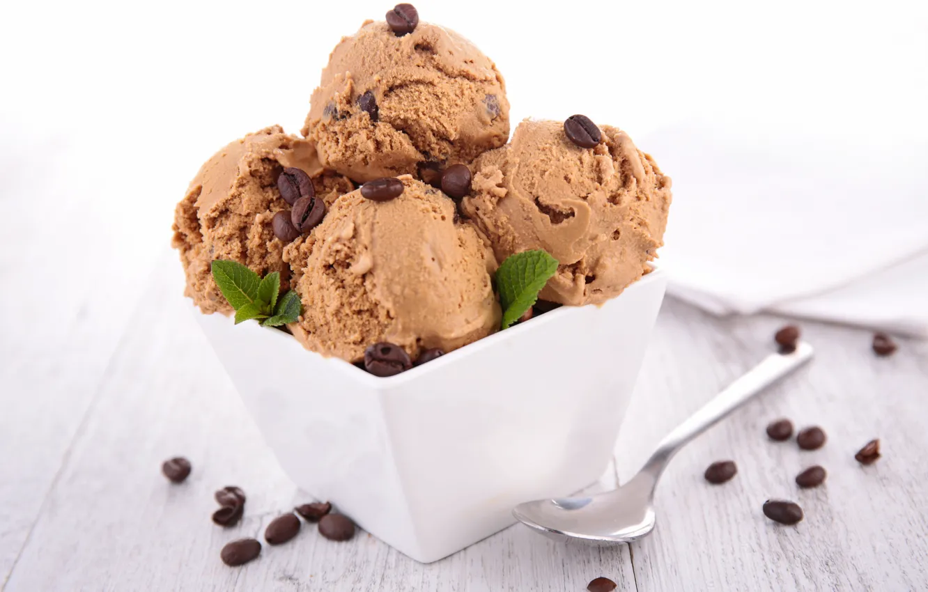 Photo wallpaper ice cream, mint, dessert, coffee beans, dessert, ice cream, mint, coffee beans