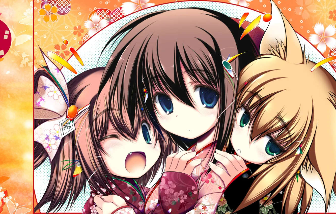 Photo wallpaper children, ears, three, nothing, big eyes, Yori Duo