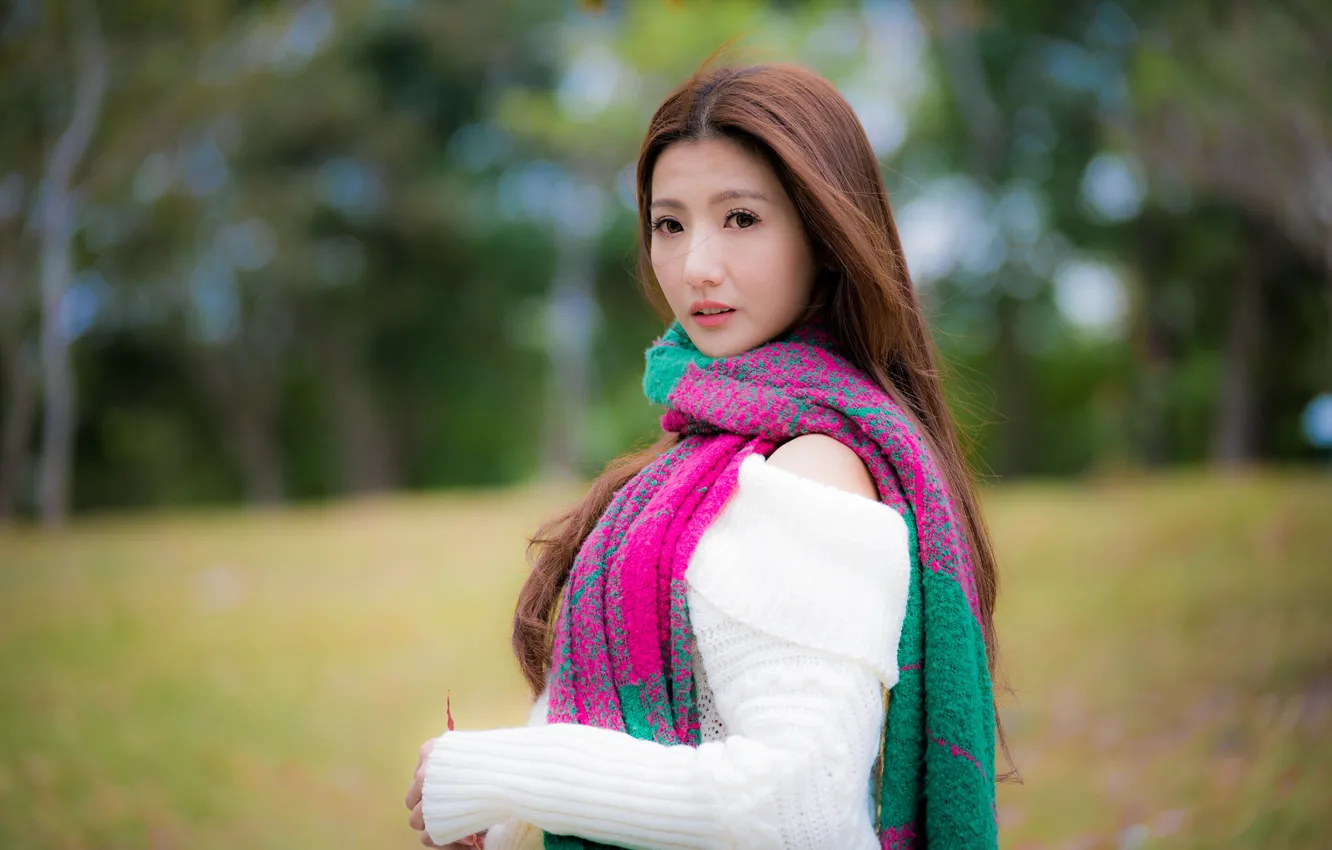 Photo wallpaper girl, pose, Asian, bokeh