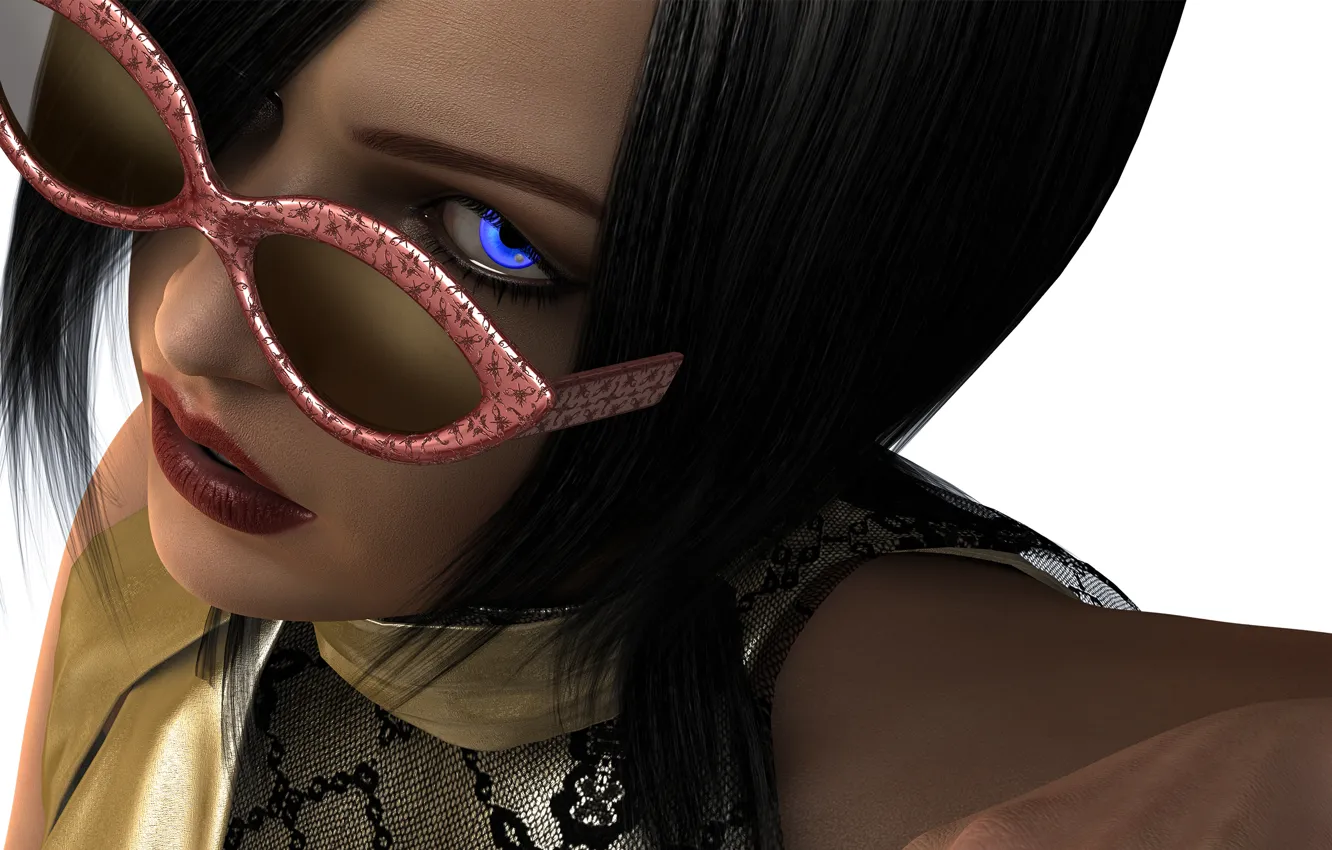 Photo wallpaper girl, glasses, black hair, blue eyes