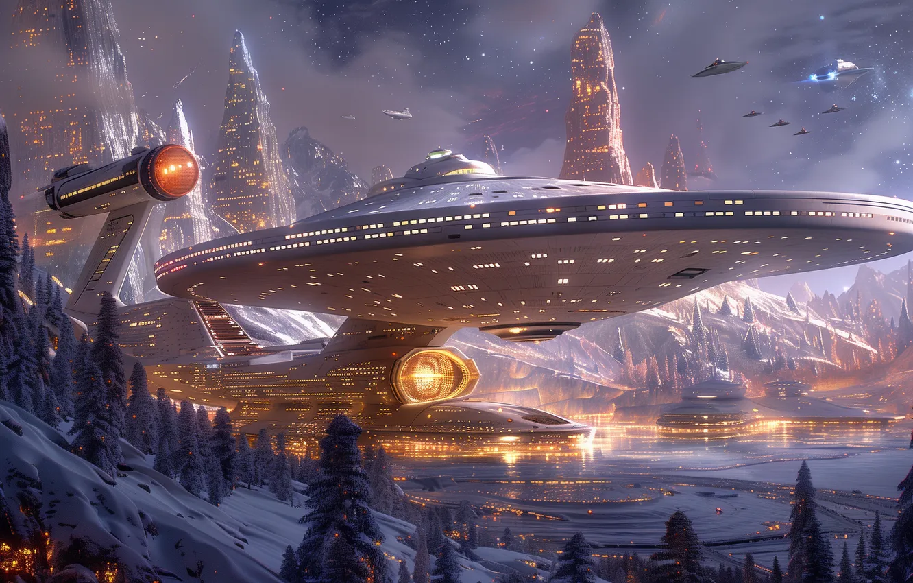 Photo wallpaper nature, fog, future, fiction, UFO, haze, spaceship, the futuristic