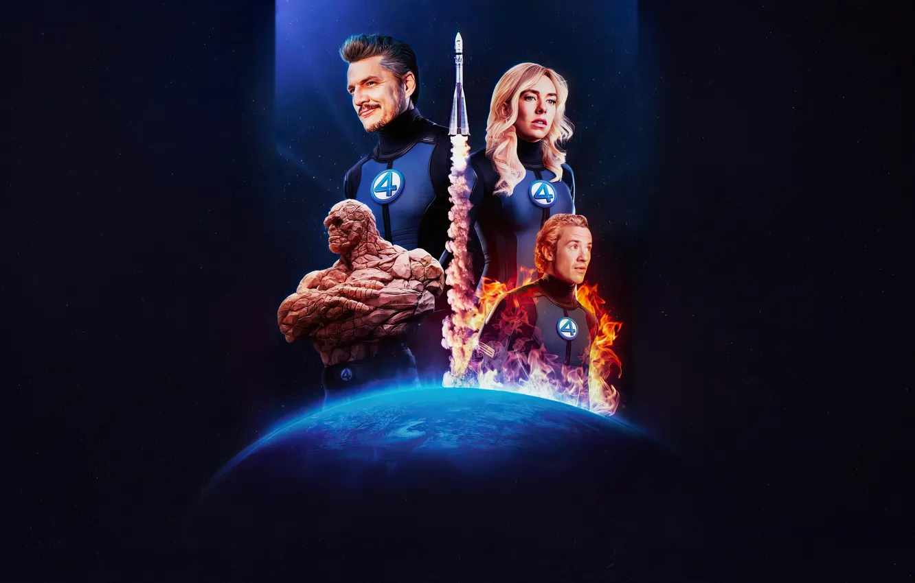 Photo wallpaper background, planet, rocket, art, poster, Marvel, comic, Fantastic four