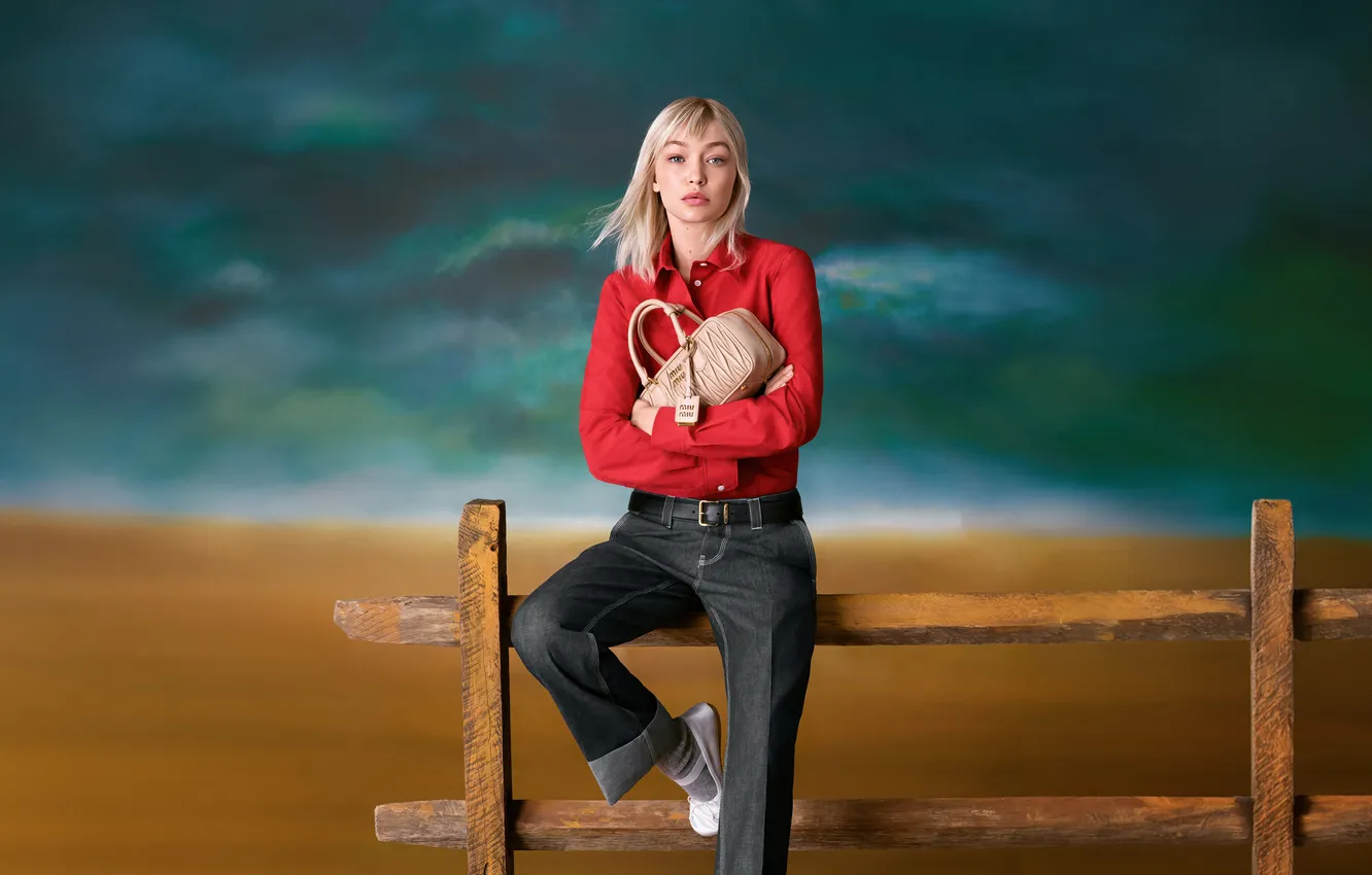 Photo wallpaper look, girl, red, pose, photo, model, hair, advertising