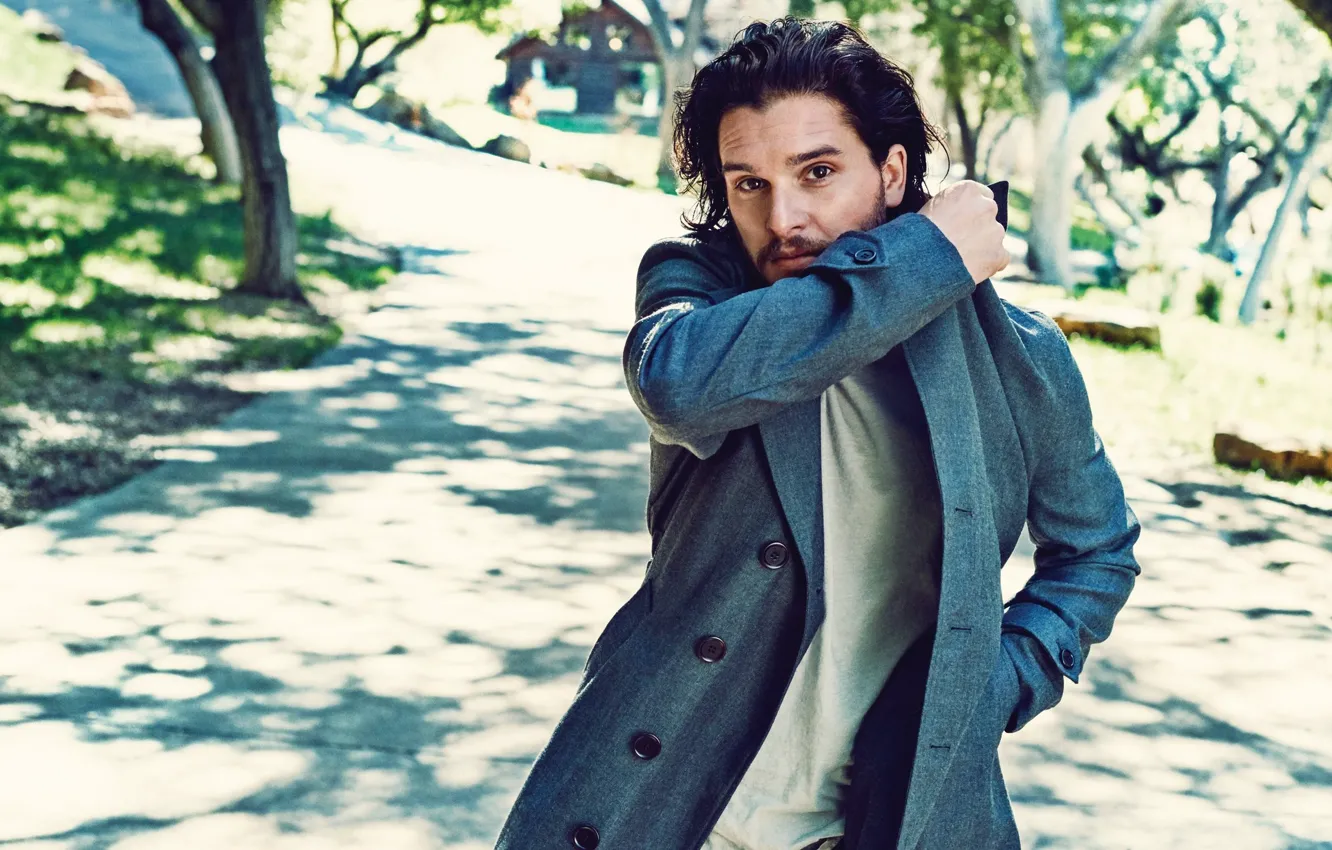Photo wallpaper brunette, actor, curls, coat, Kit Harington