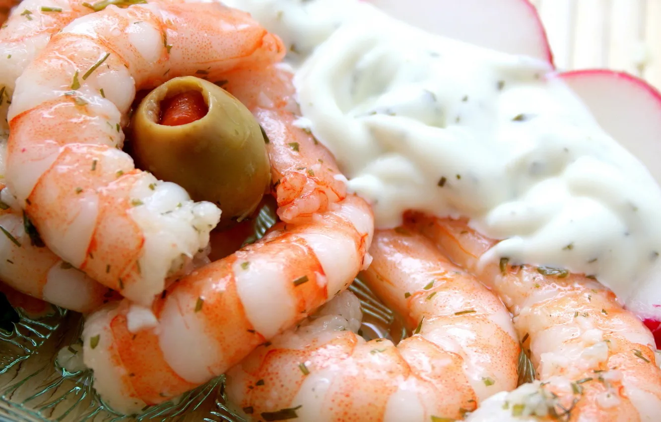 Photo wallpaper olives, sauce, shrimp