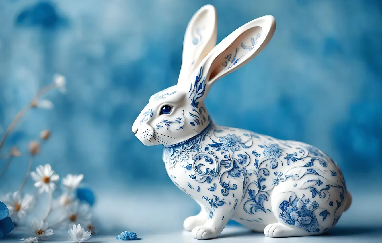 Photo wallpaper white, pattern, rabbit