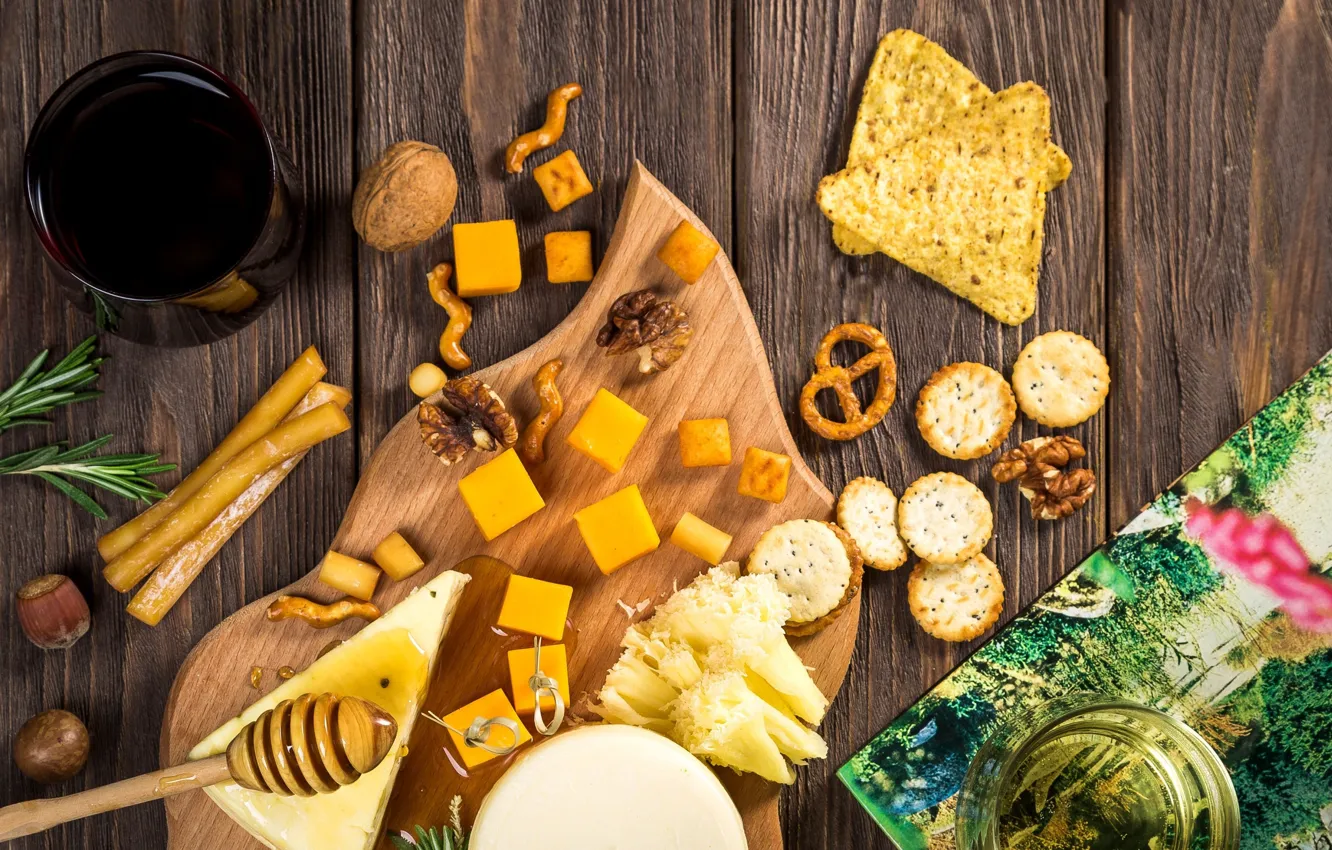 Photo wallpaper cheese, cookies, nuts, honey