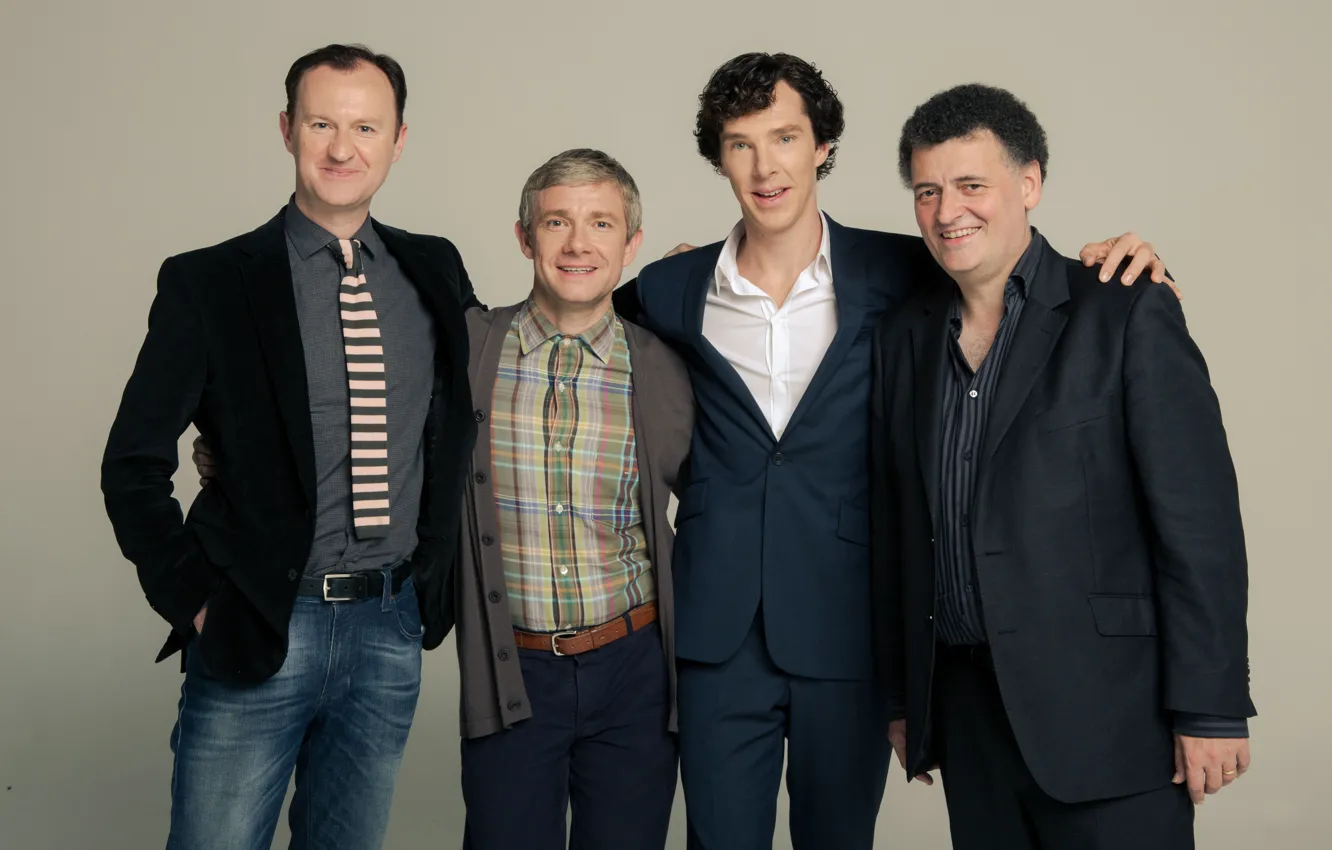 Photo wallpaper actors, Martin Freeman, Benedict Cumberbatch, Sherlock, Mark Gatiss, Sherlock BBC, Sherlock Holmes, Sherlock (TV series)
