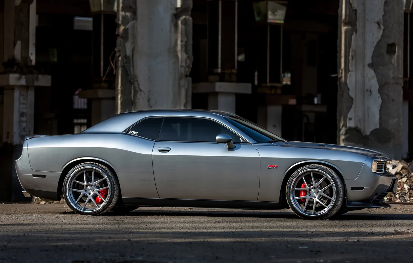 Photo wallpaper auto, grey, Dodge, SRT8, Challenger, side view, Dodge, Coupe