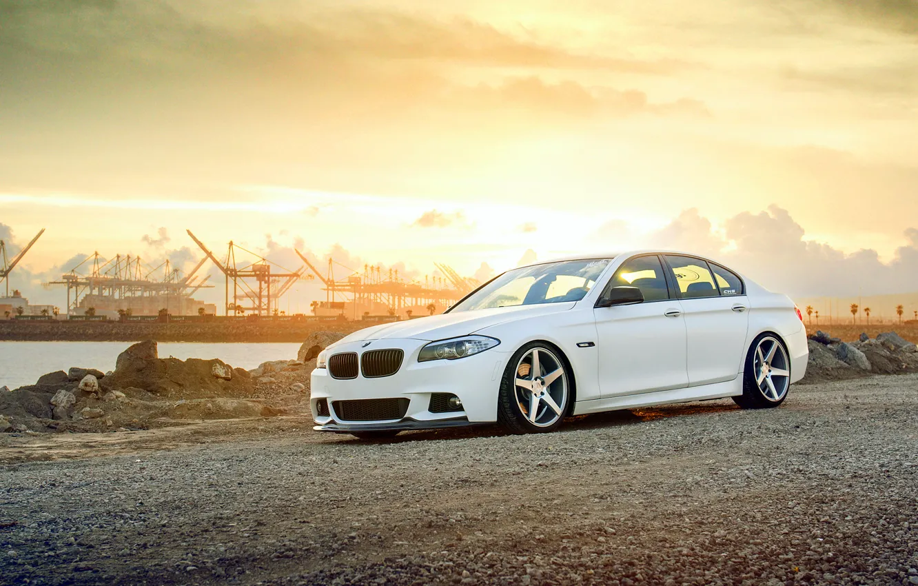 Photo wallpaper BMW, white, wheels, F10, 550i, frontside