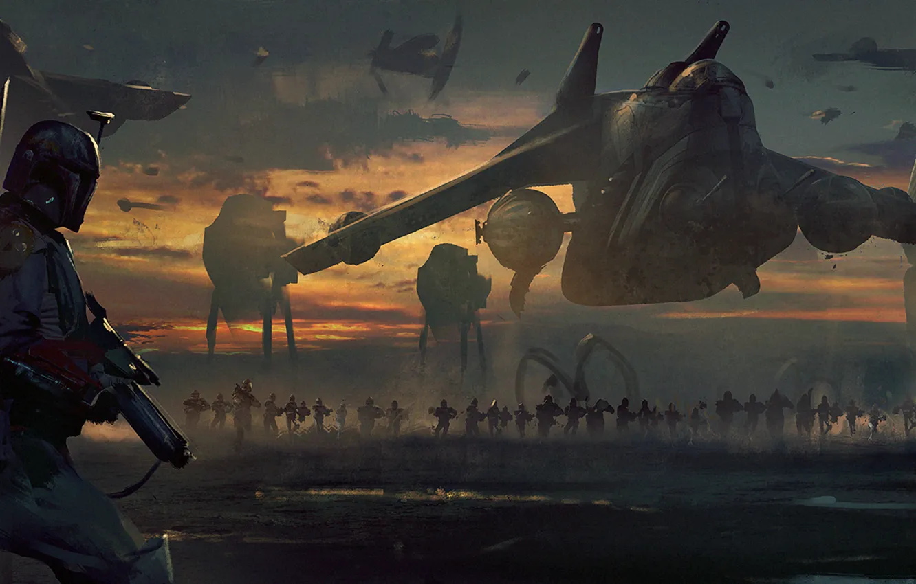Photo wallpaper Star Wars, art, Boba Fett, imperial march