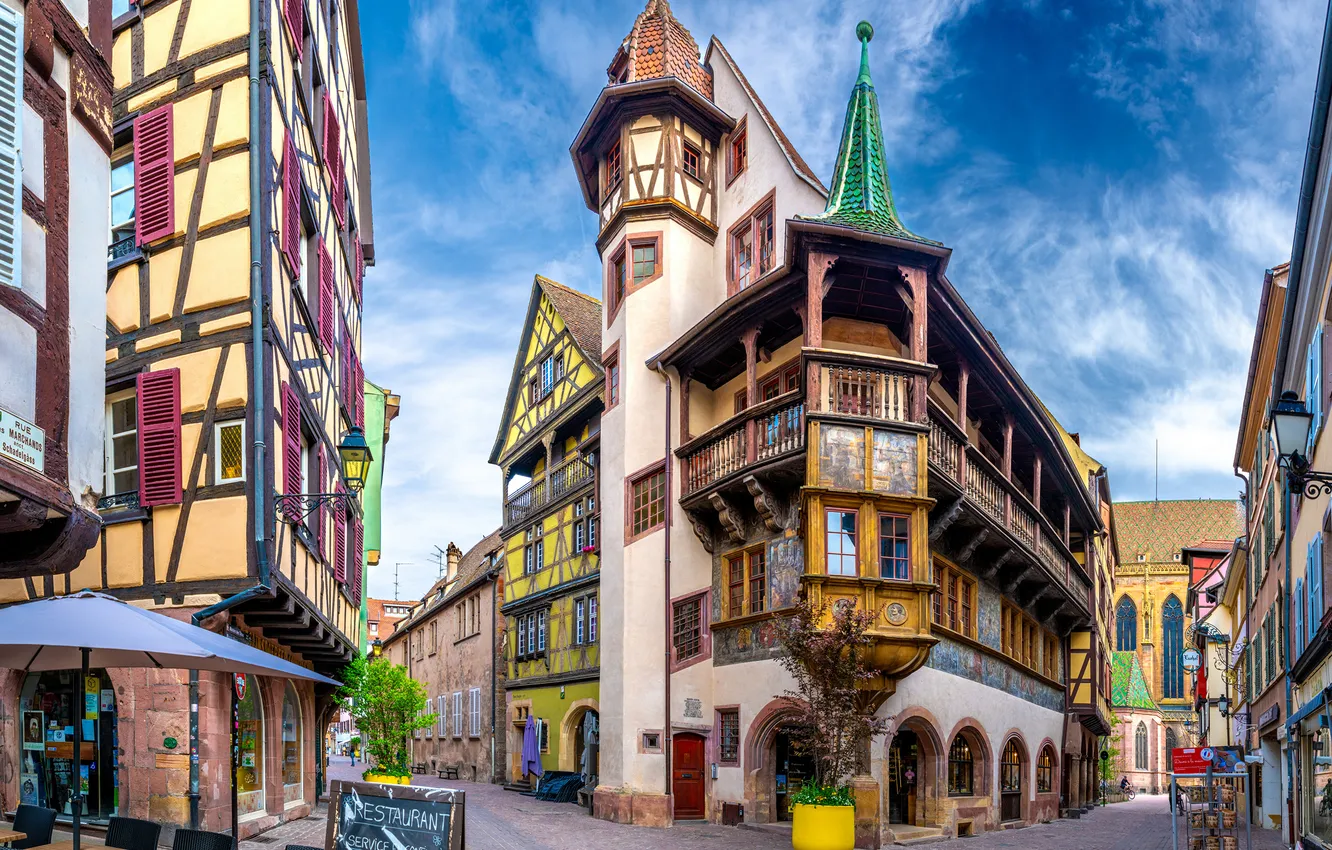 Photo wallpaper the city, street, France, home, Colmar