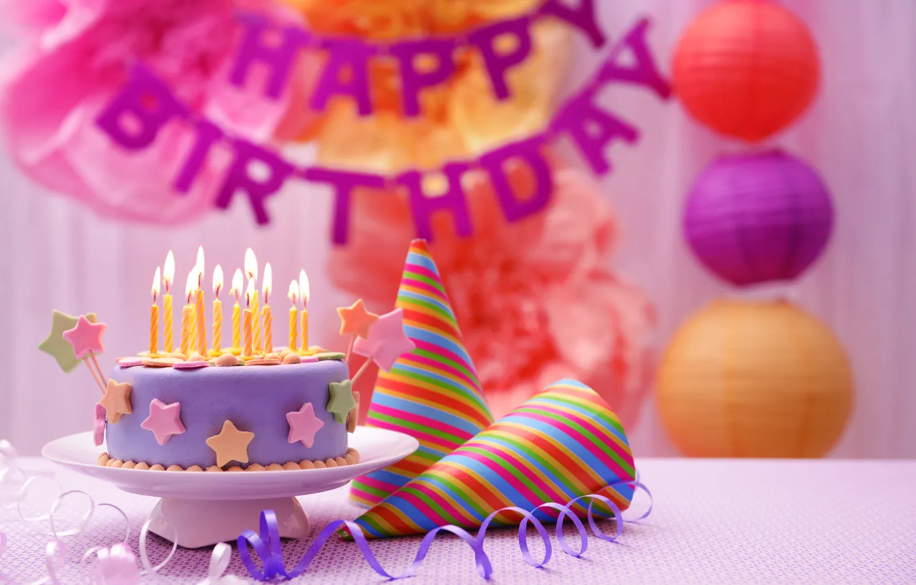 Photo wallpaper candles, cake, cake, sweet, decoration, Happy, Birthday, Birthday