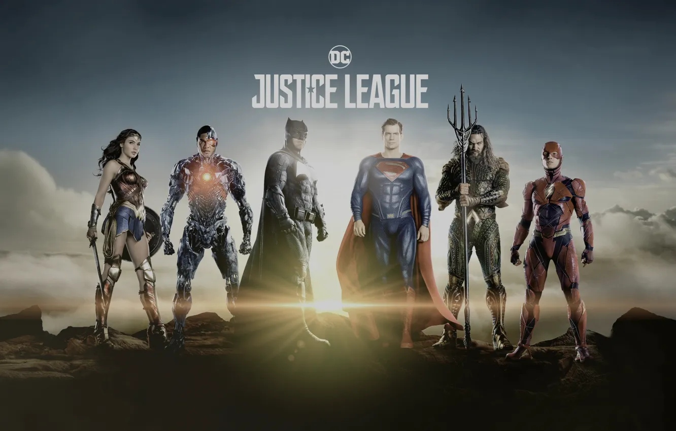 Photo wallpaper Wonder Woman, Batman, Superman, Cyborg, Flash, Aquaman, Justice League
