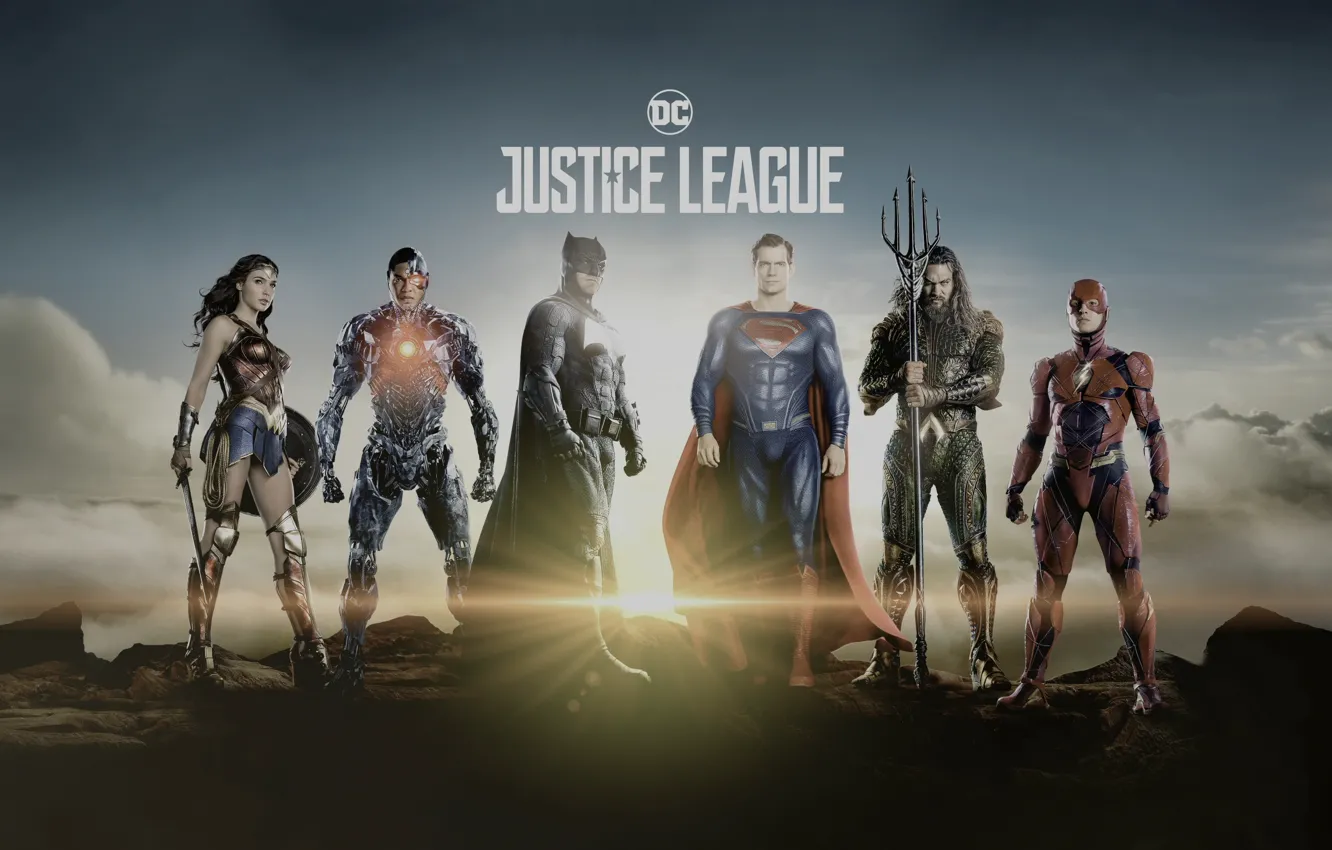 Photo wallpaper Wonder Woman, Batman, Superman, cyborg, Flash, Aquaman, Justice League