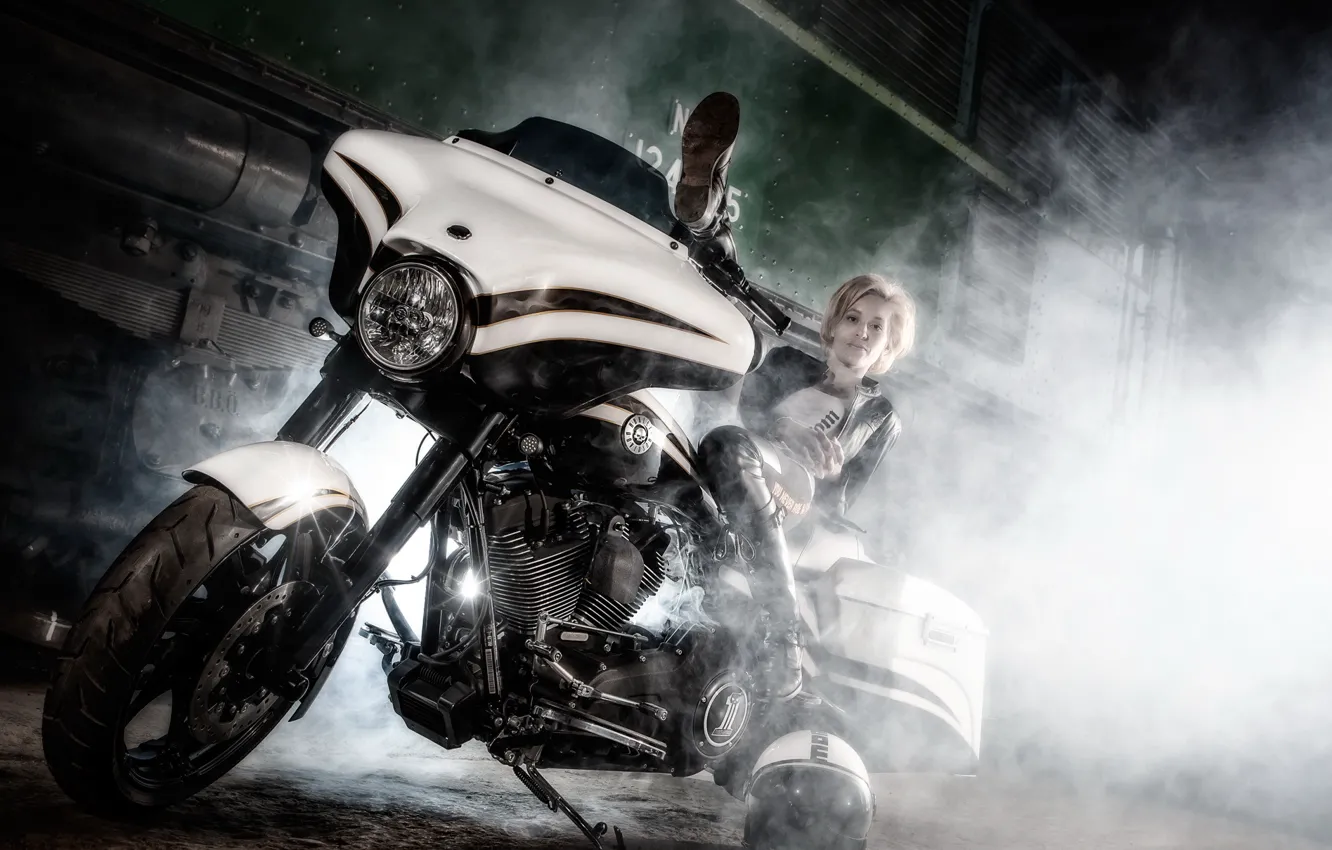 Photo wallpaper girl, background, motorcycle