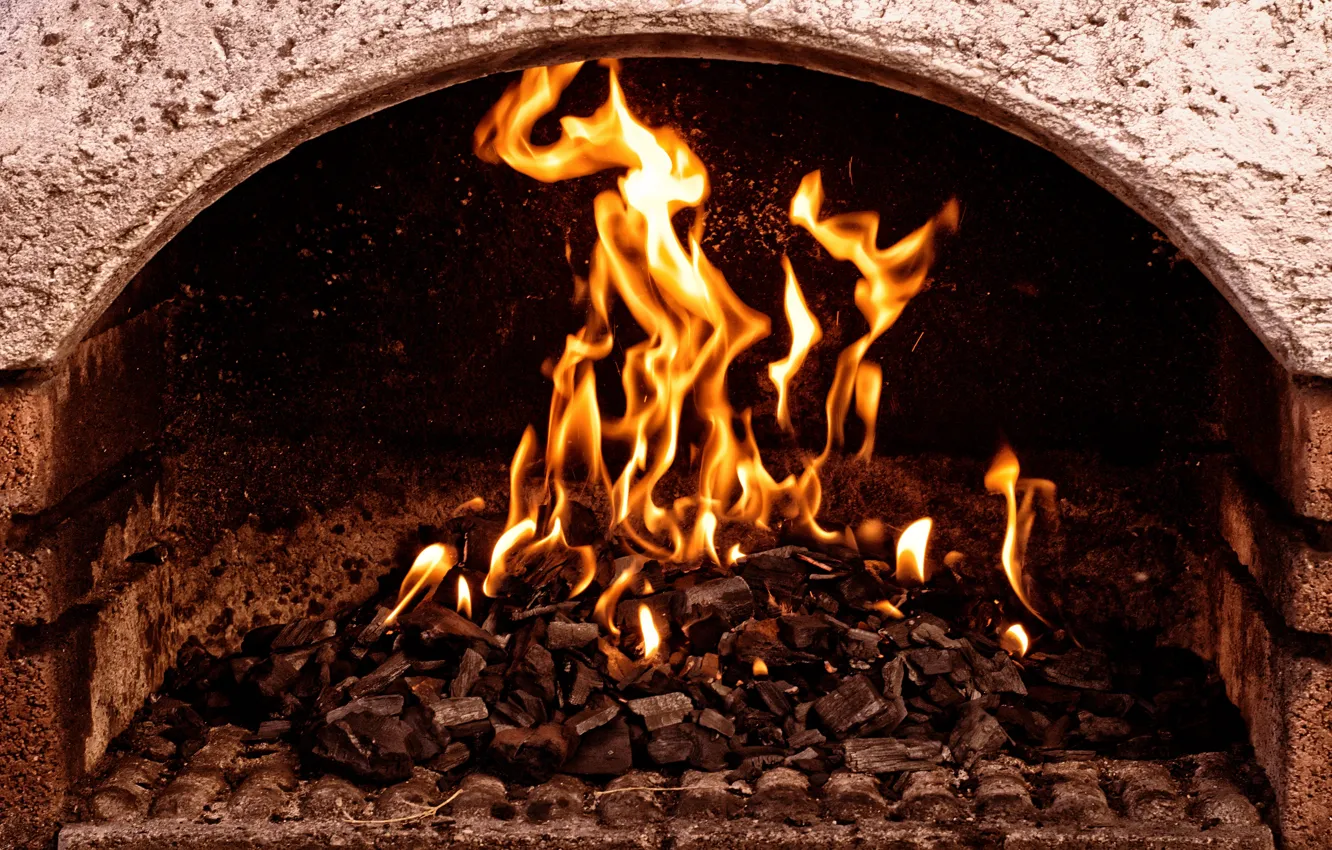 Photo wallpaper lights, wall, flame, heat, coal, fireplace, hearth, burning