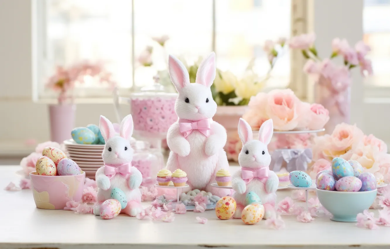 Photo wallpaper flowers, holiday, hare, eggs, spring, rabbit, Easter, Bunny