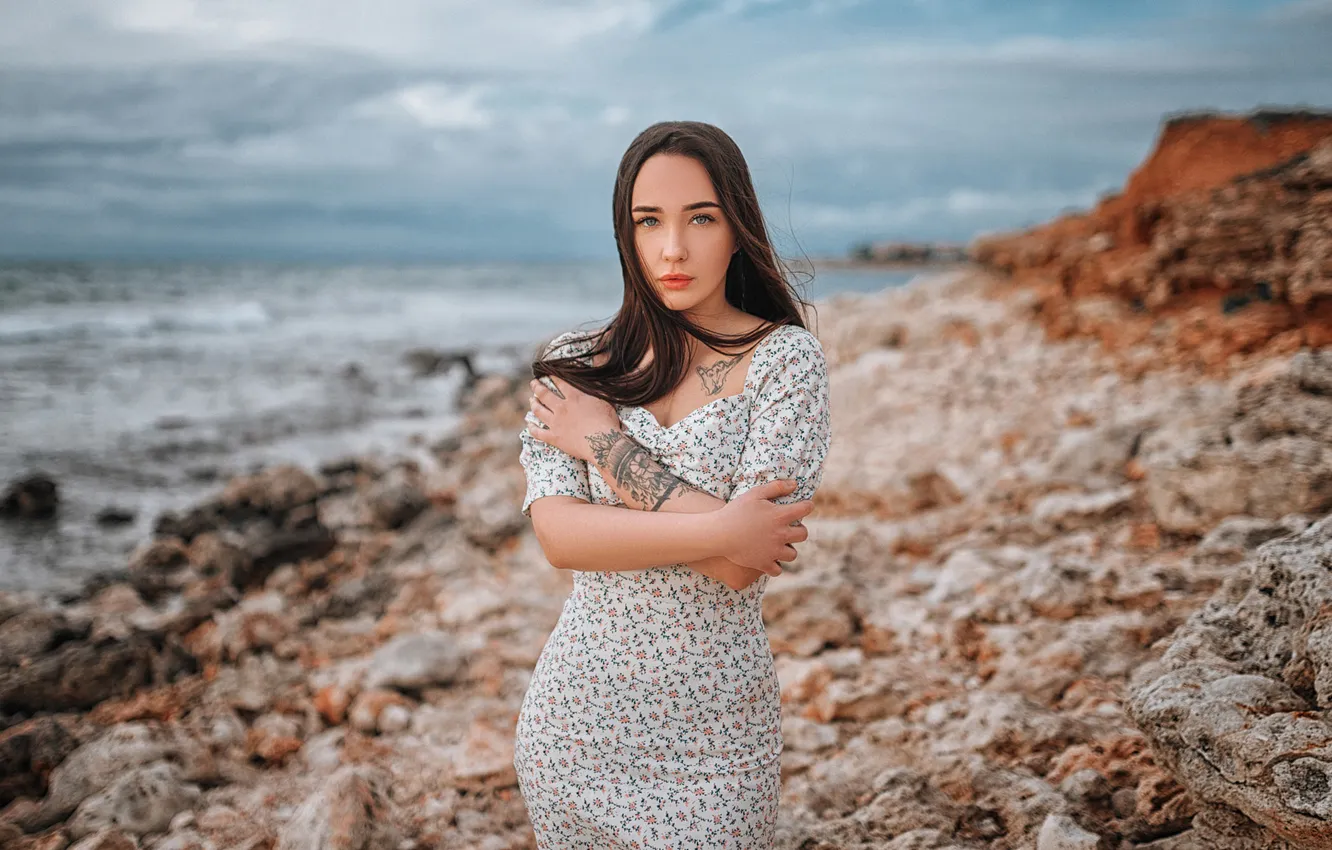 Photo wallpaper look, dress, dress, eyes, pretty, lips, Ivan Sheremet