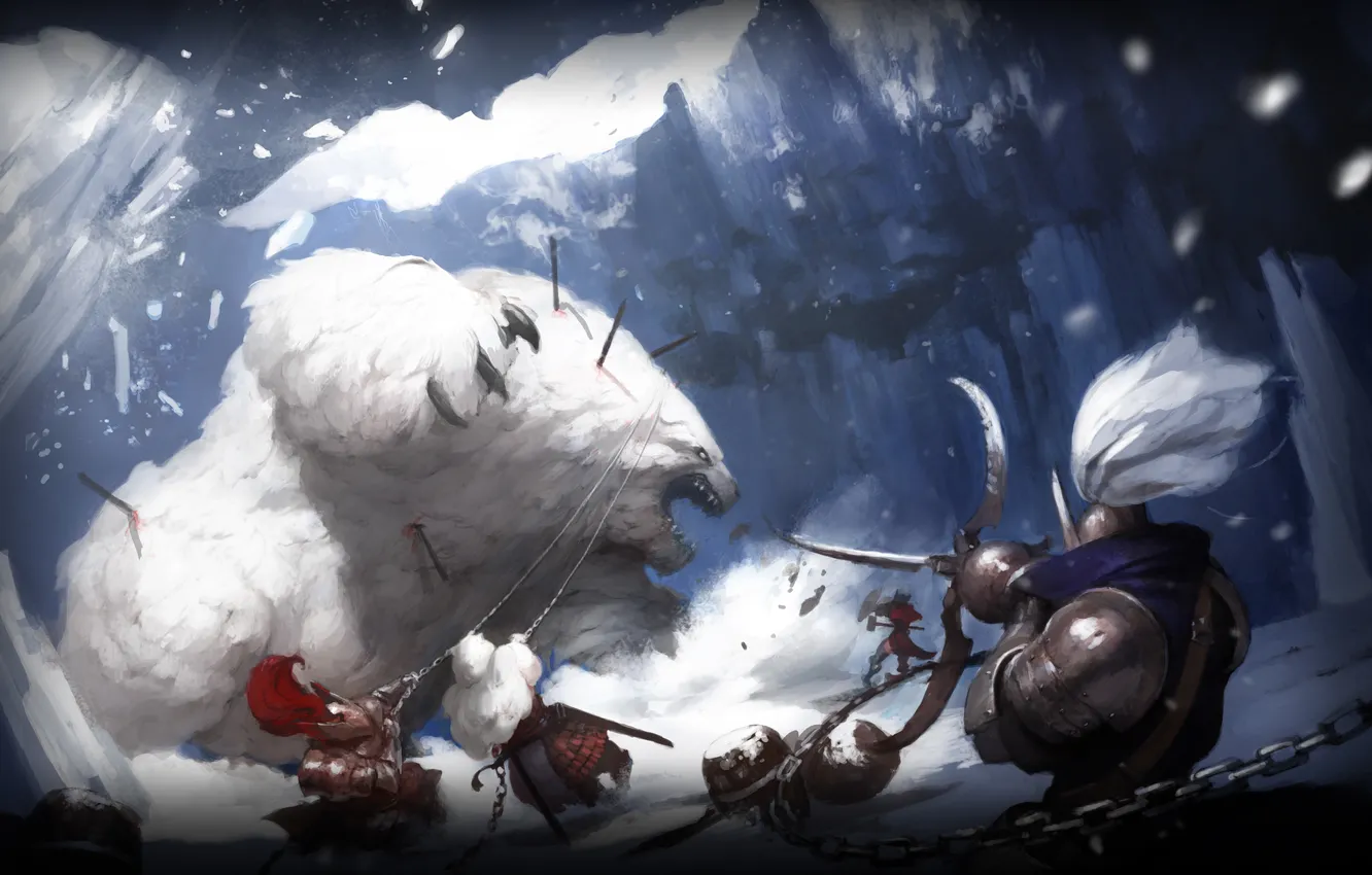 Photo wallpaper snow, war, monster, bear, rage, chain, battle, vindictus