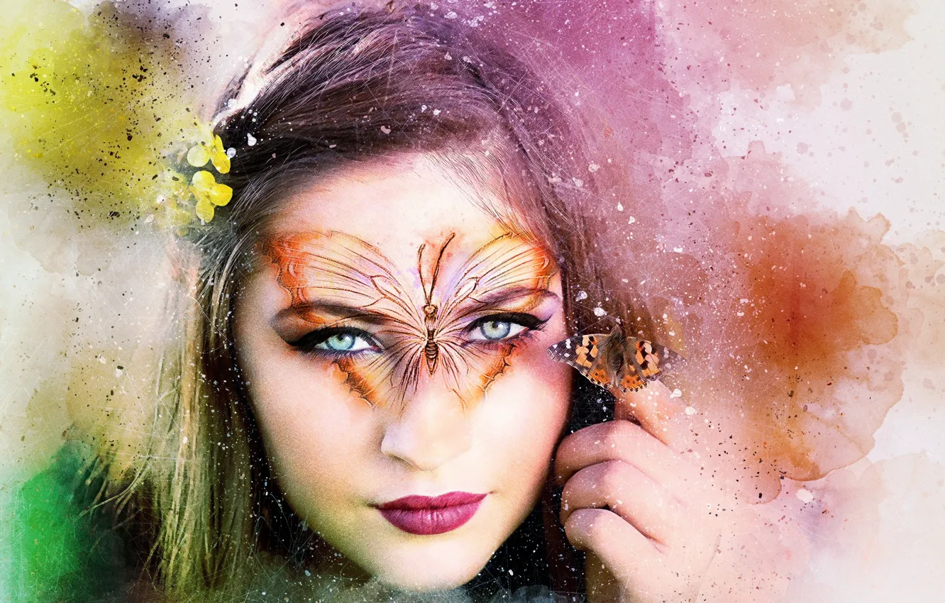 Photo wallpaper background, butterfly, tattoo, girl art