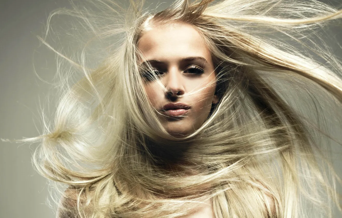 Photo wallpaper girl, the wind, hair, amazing, blonde