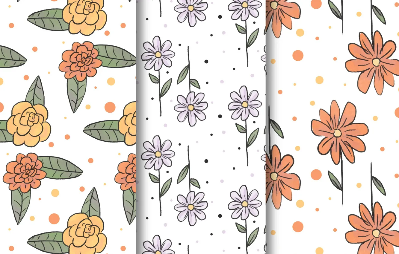 Photo wallpaper flowers, texture, style, patterns, flowers, drawn, hand, Collection