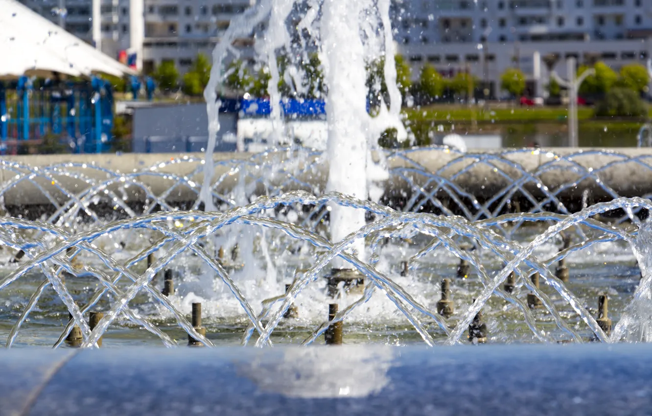Photo wallpaper summer, fountain, jets of water, Minsk