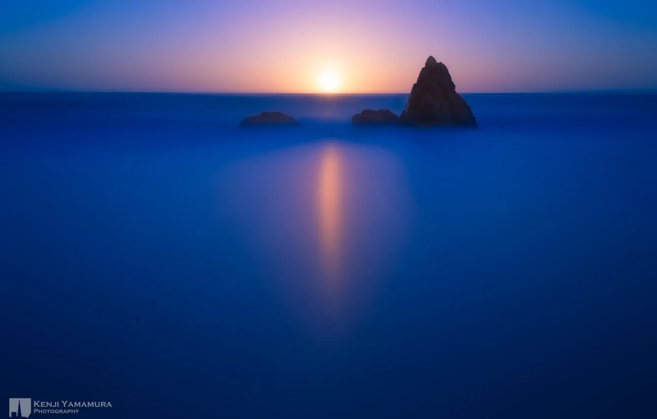 Photo wallpaper the sky, clouds, sunset, rocks, photographer, Kenji Yamamura