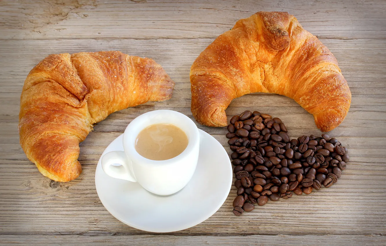 Photo wallpaper heart, coffee, grain, croissant