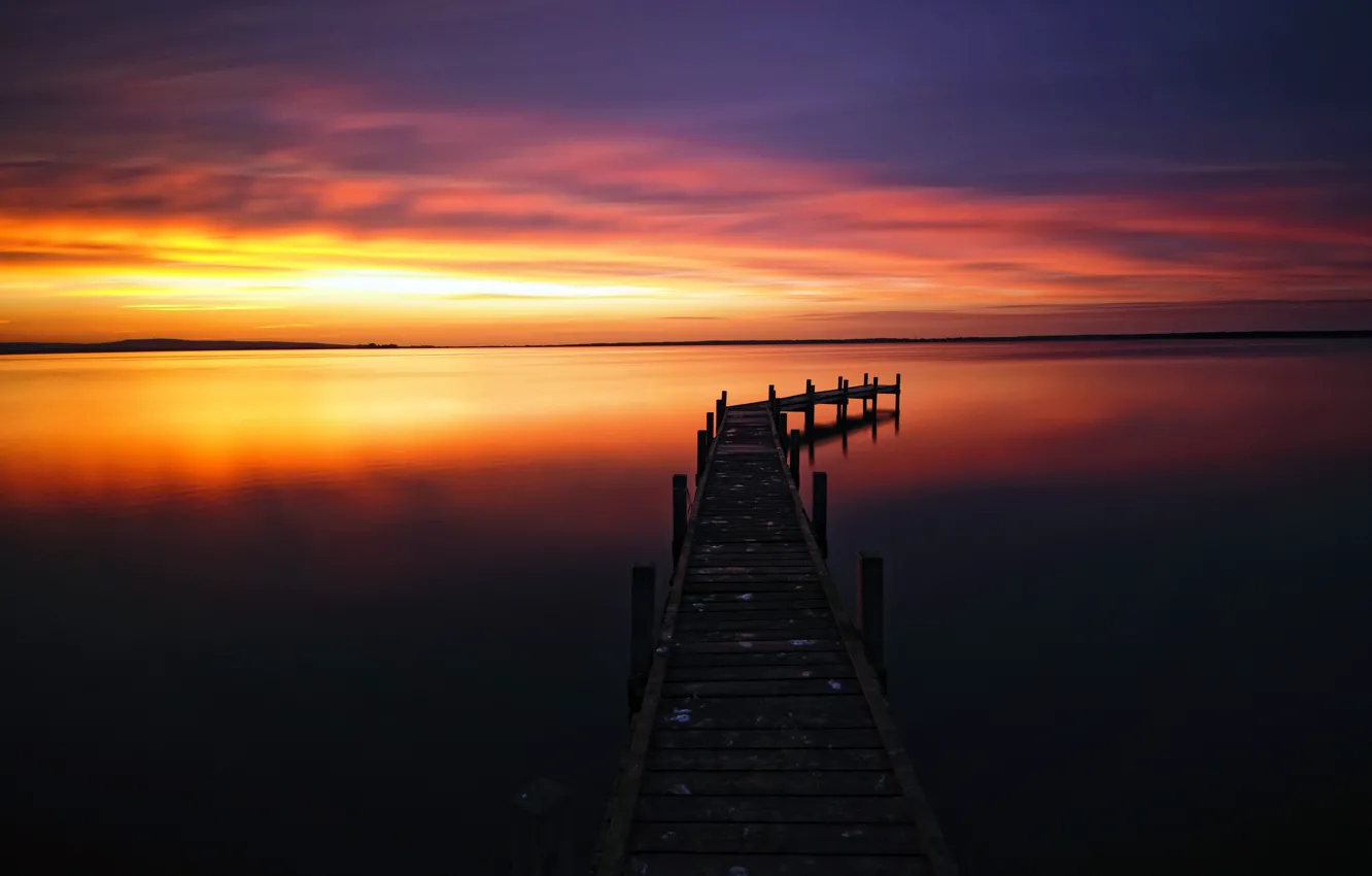 Photo wallpaper sunset, lake, reflection, beauty, horizon, sunset, lake, beauty