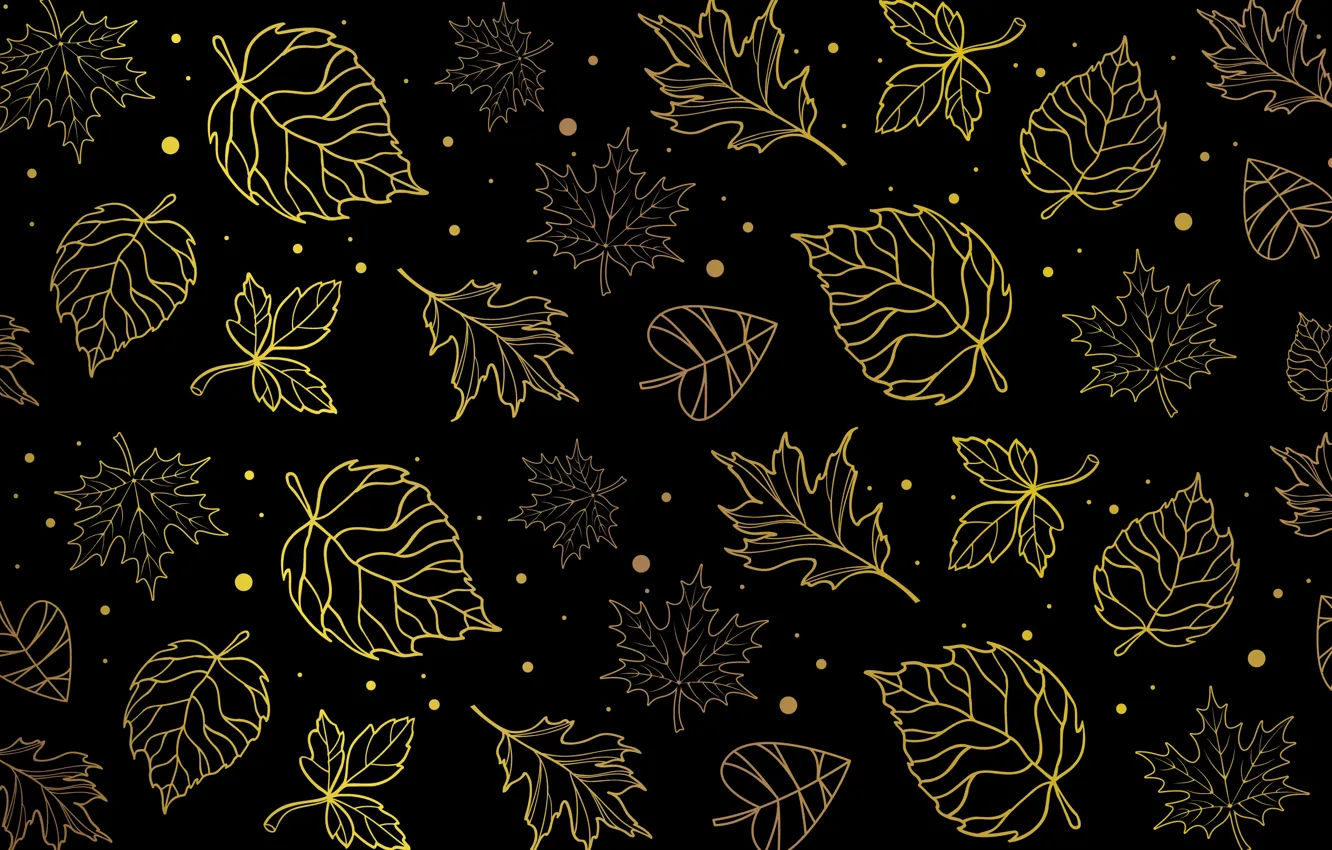 Photo wallpaper autumn, leaves, yellow, pattern, foliage, texture, contour, black background
