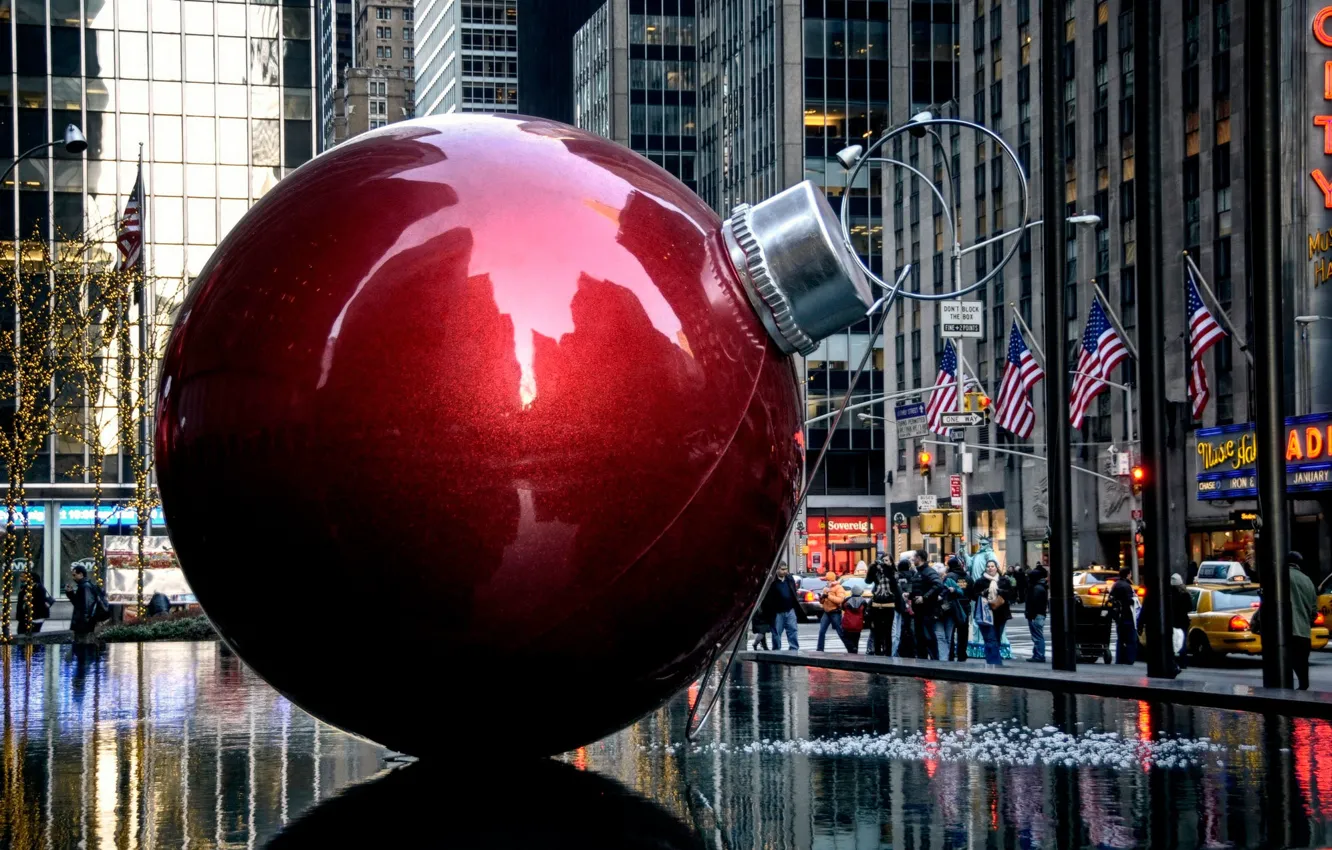 Photo wallpaper balls, New York, Christmas, Xmas Decoration