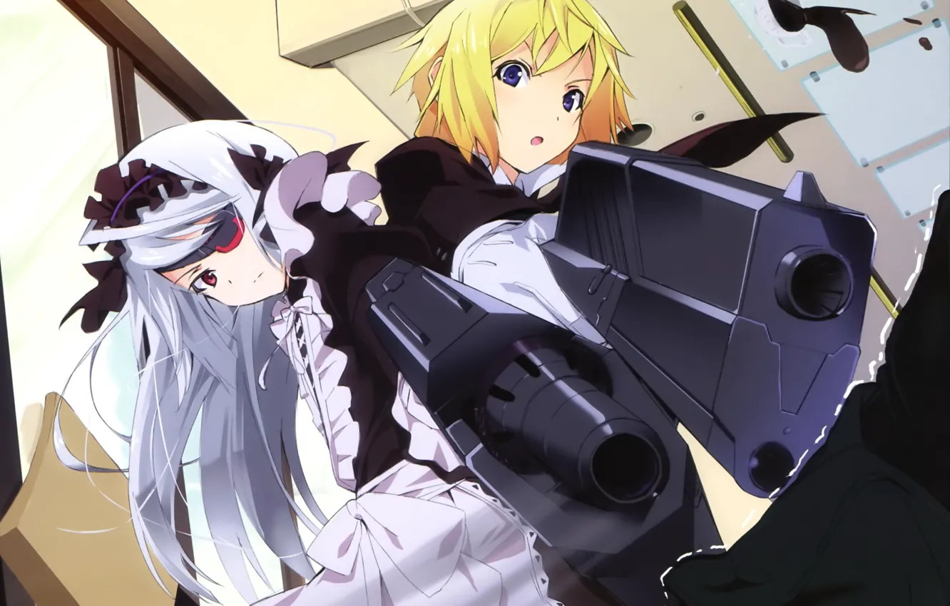 Photo wallpaper uniform, the maid, eye patch, the threat, Infinite Stratos, Charlotte Dunois, Laura Bodewig, super-weapons