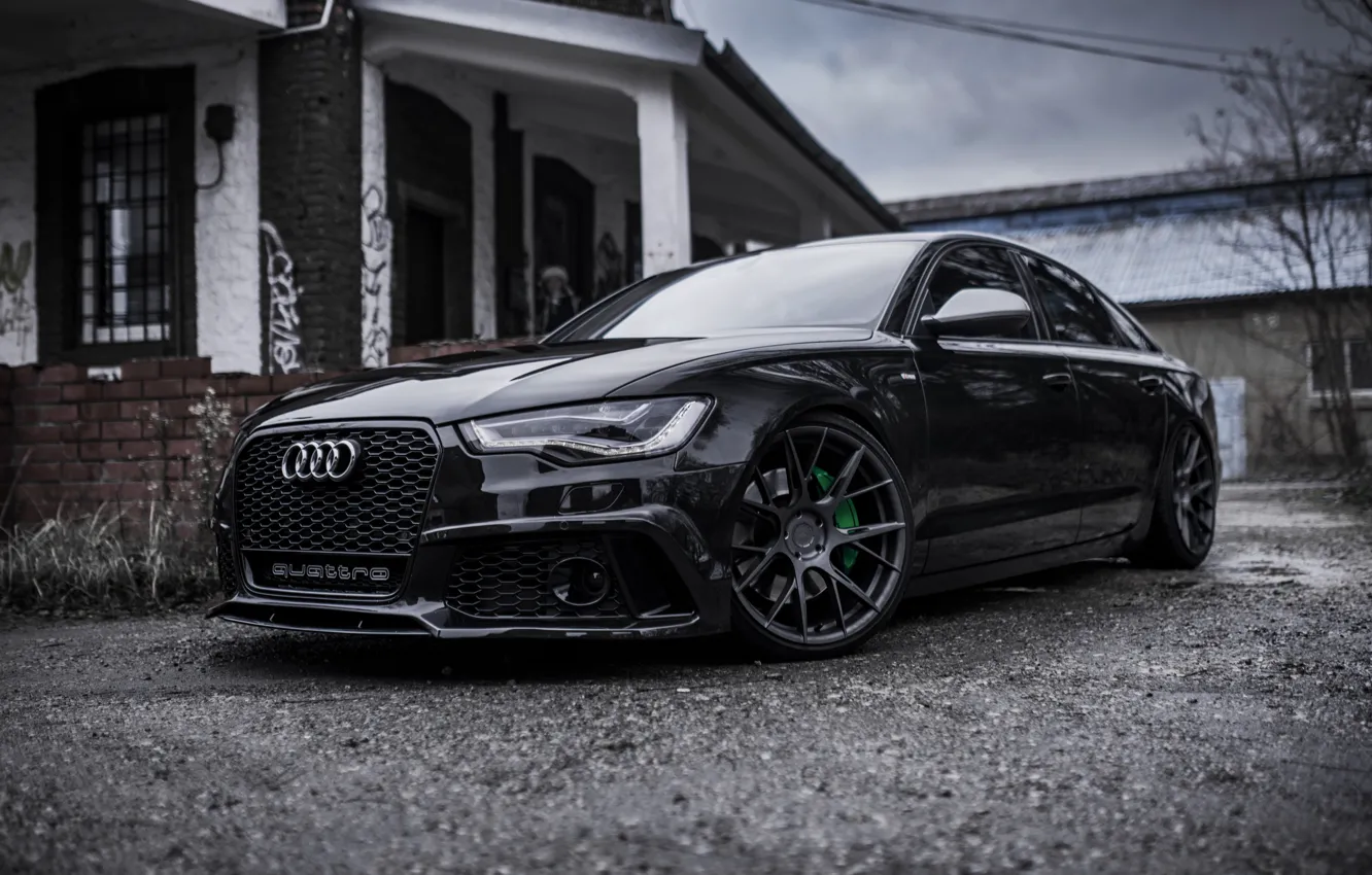 Photo wallpaper Audi, house, black, Front, Audi A6, Audi A6 C7, JR Wheels