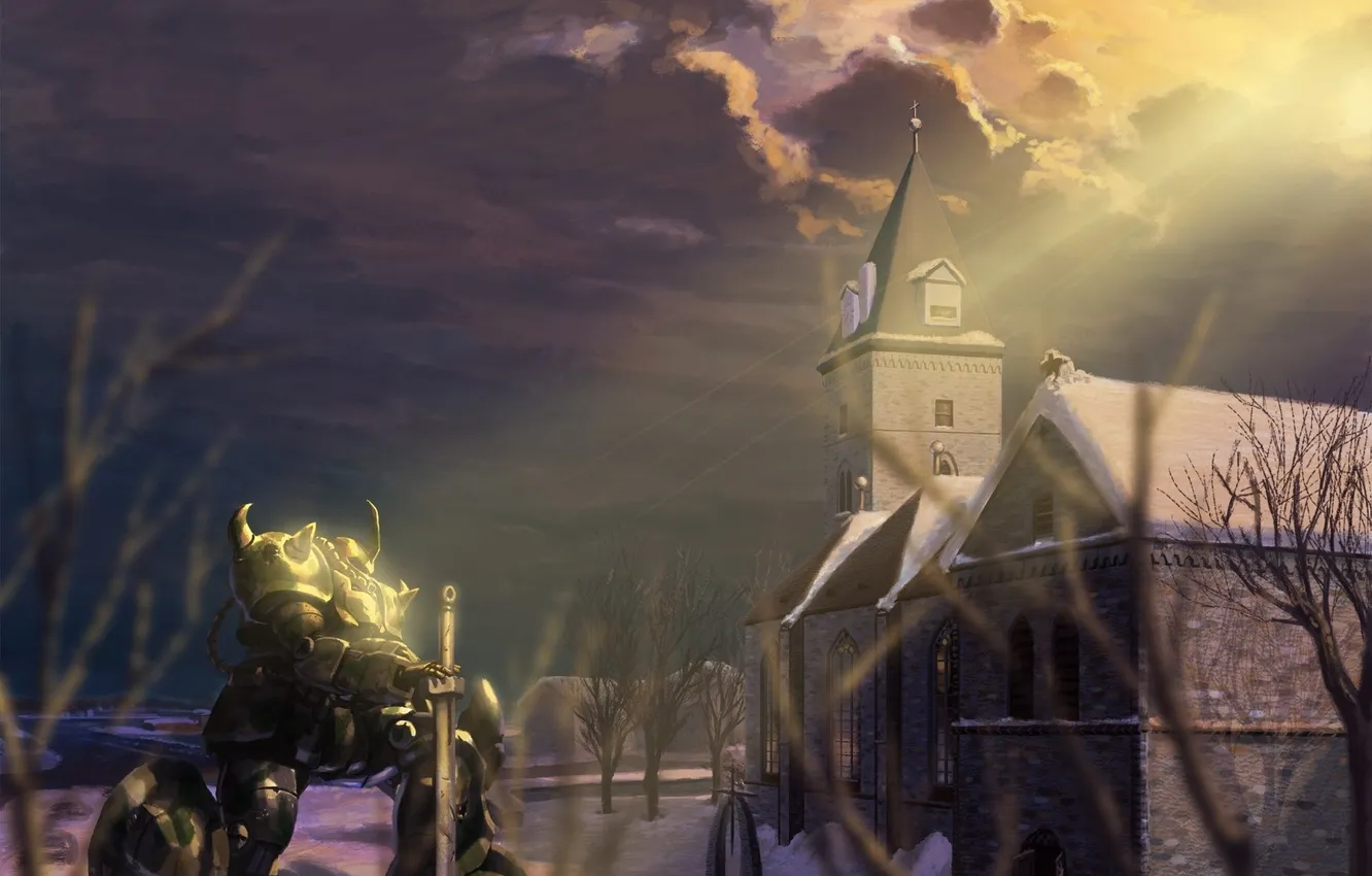 Photo wallpaper light, Church, fur