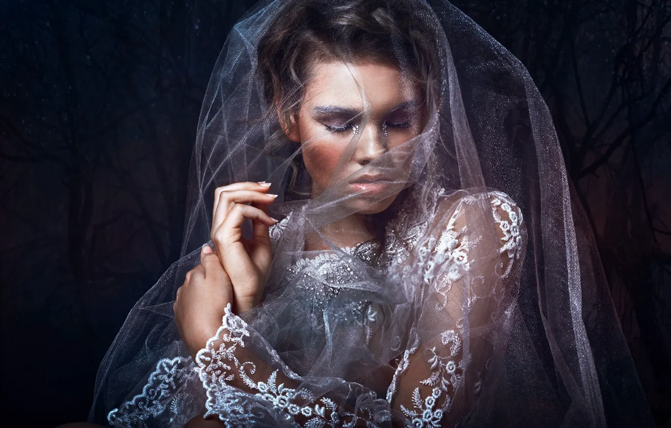 Photo wallpaper style, the bride, veil, lace, Bella Kotak