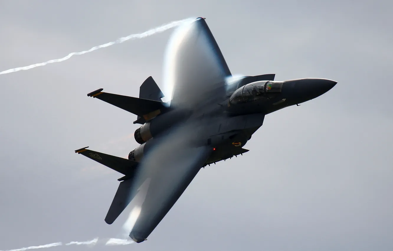 Photo wallpaper fighter, flight, F-15, the effect of Prandtl-glauert