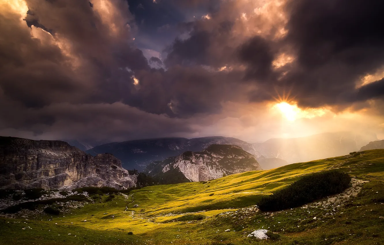 Photo wallpaper the sky, clouds, mountains